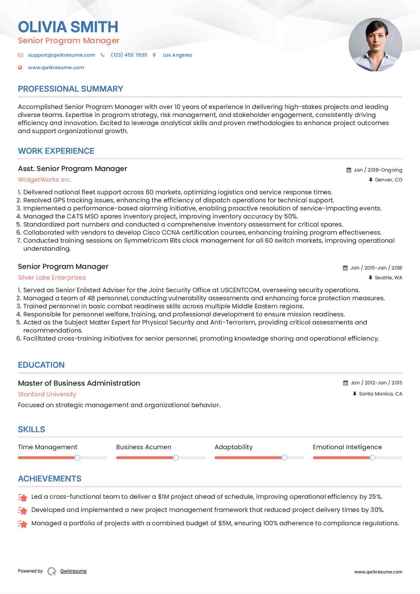 Asst. Senior Program Manager Resume Template
