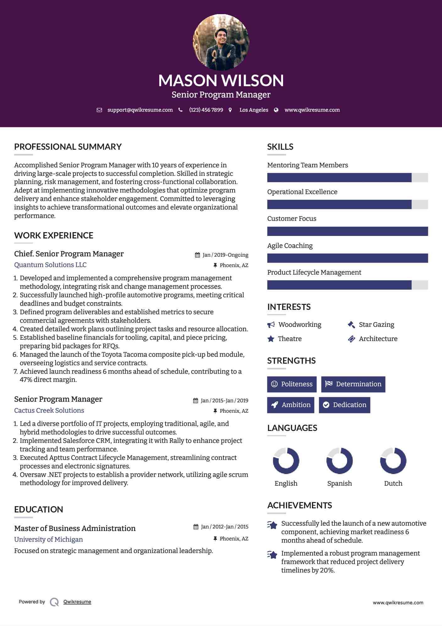 Chief. Senior Program Manager Resume Format