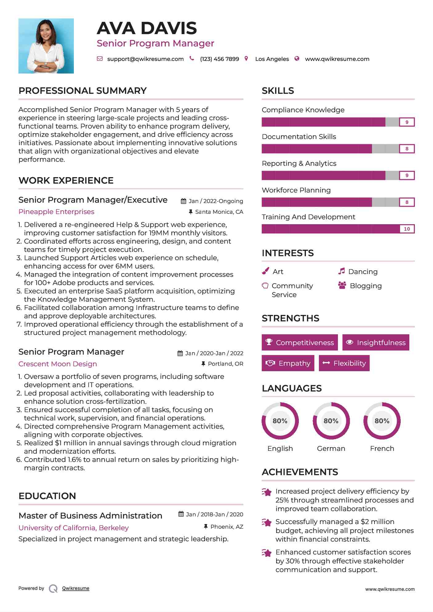 Senior Program Manager/Executive Resume Sample