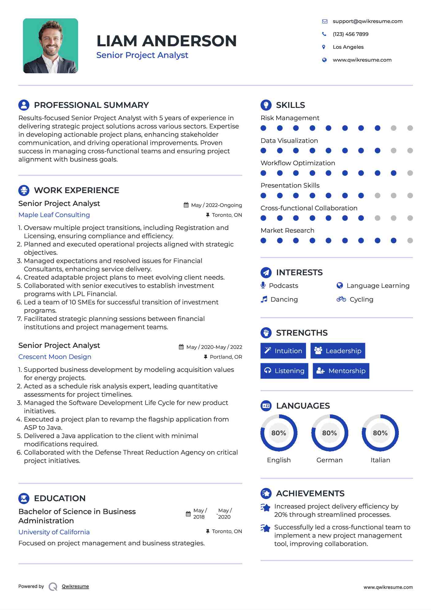 Senior Project Analyst Resume Sample