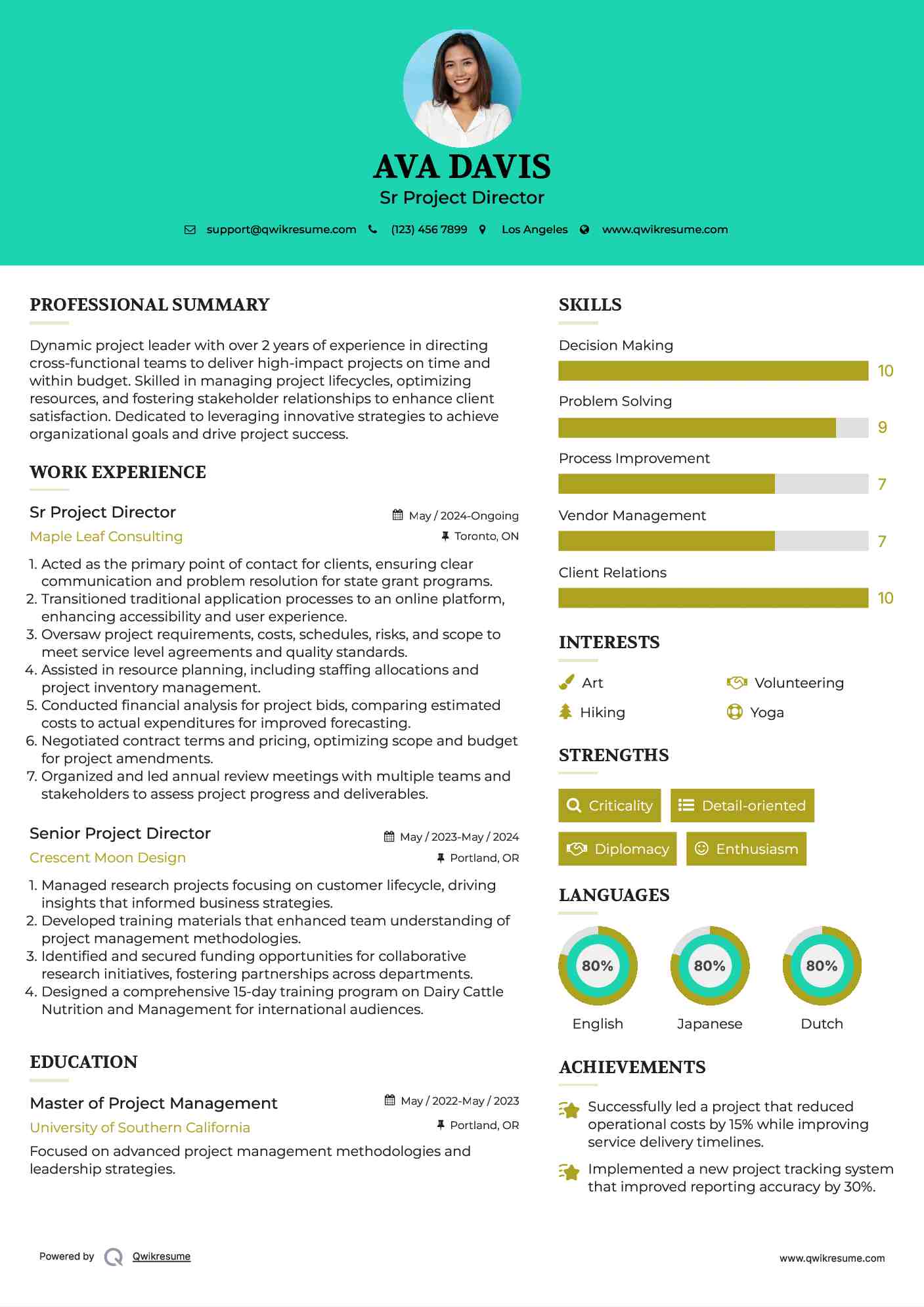 Sr Project Director Resume Example