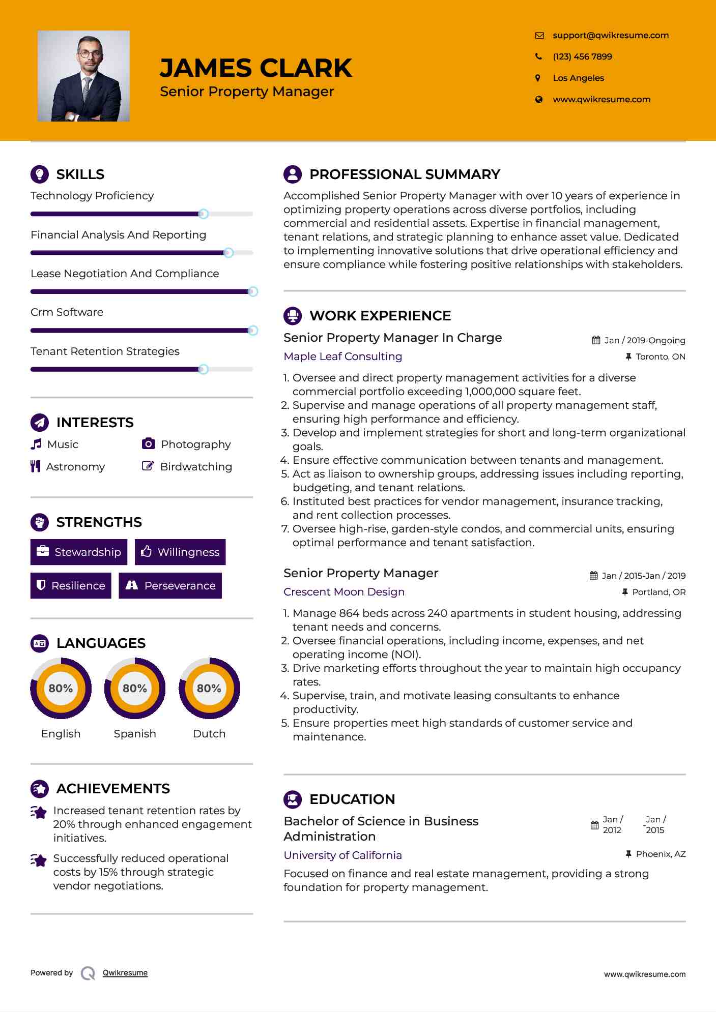 Senior Property Manager In Charge Resume Model