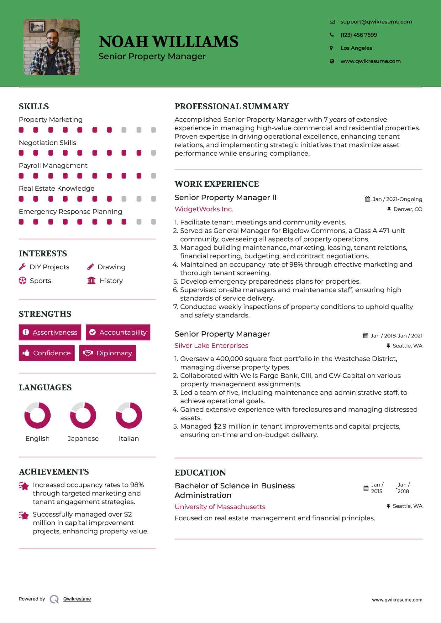 Senior Property Manager II Resume Template