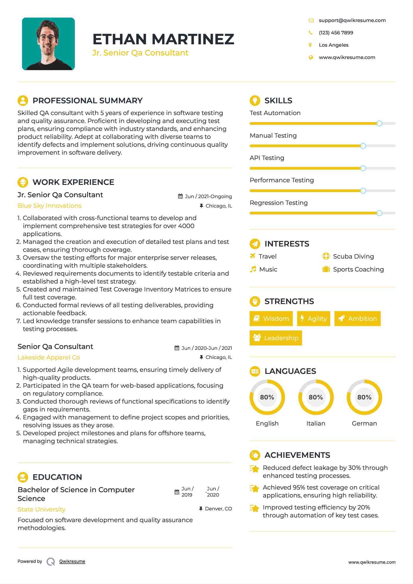 Jr. Senior Qa Consultant Resume Model