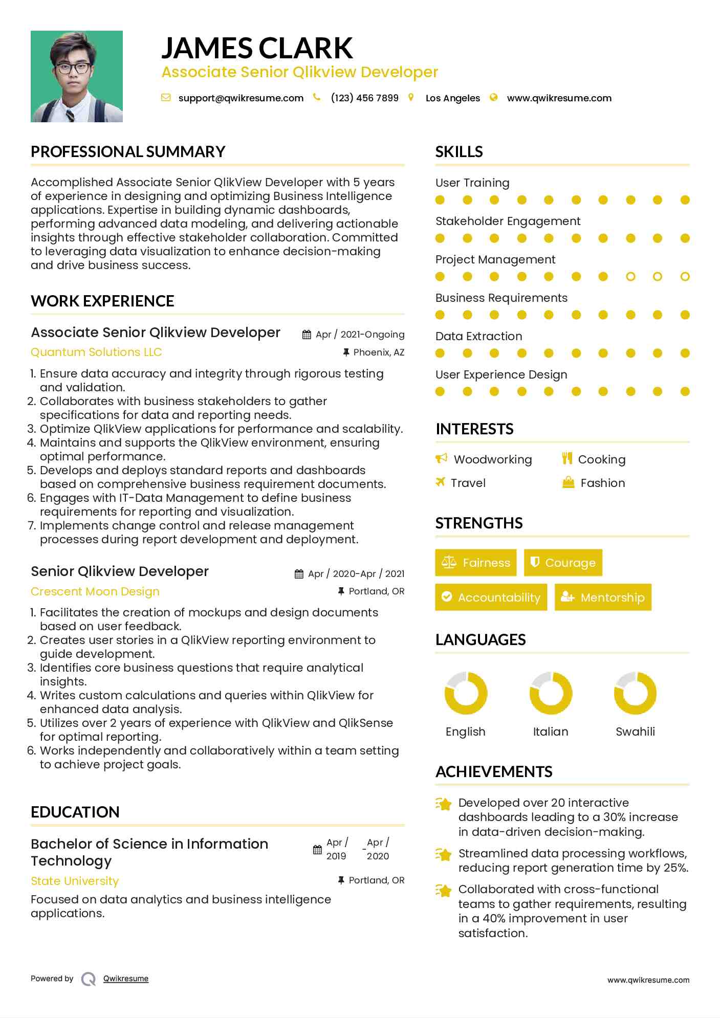 Associate Senior Qlikview Developer Resume Template