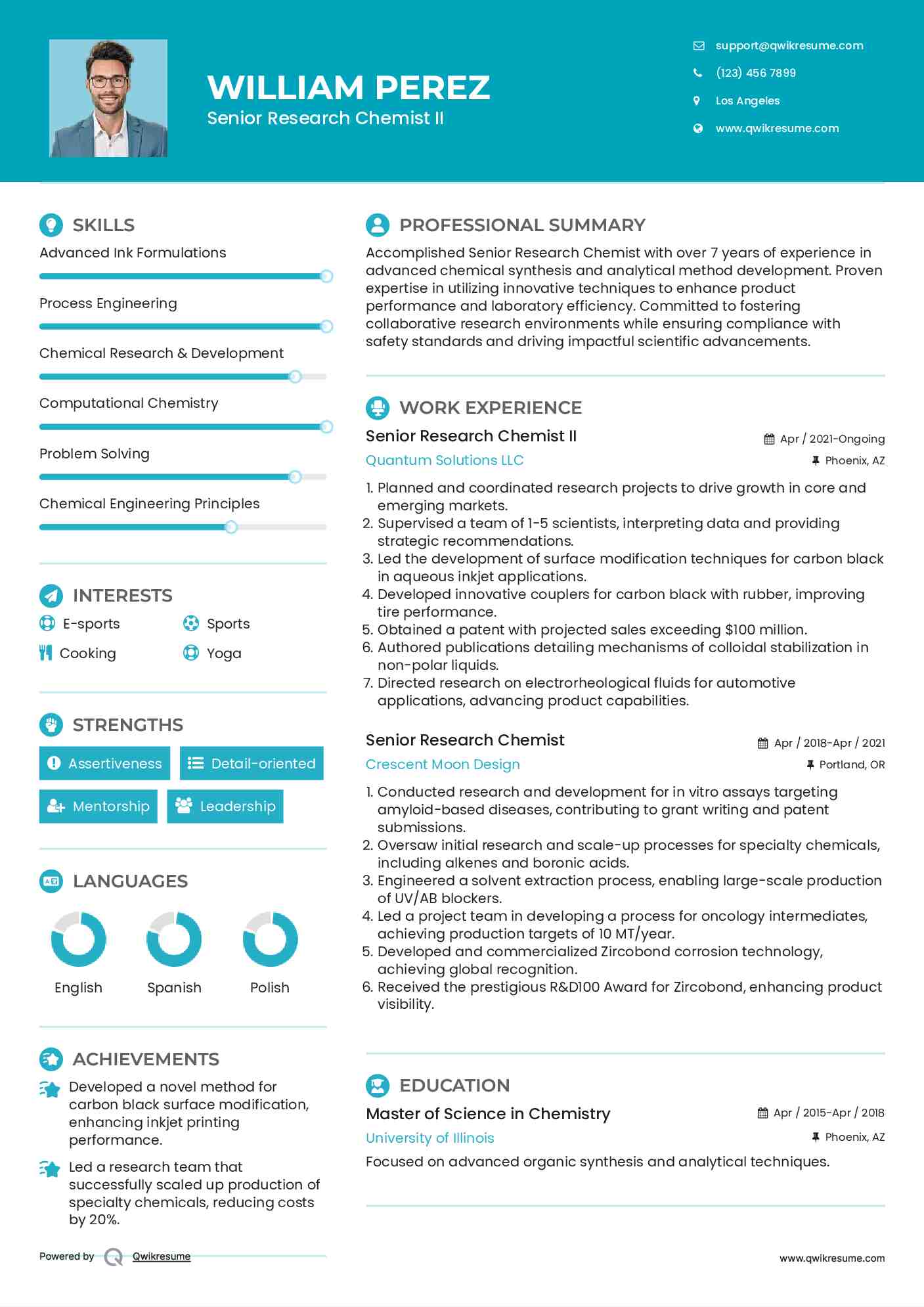 Senior Research Chemist II Resume Example