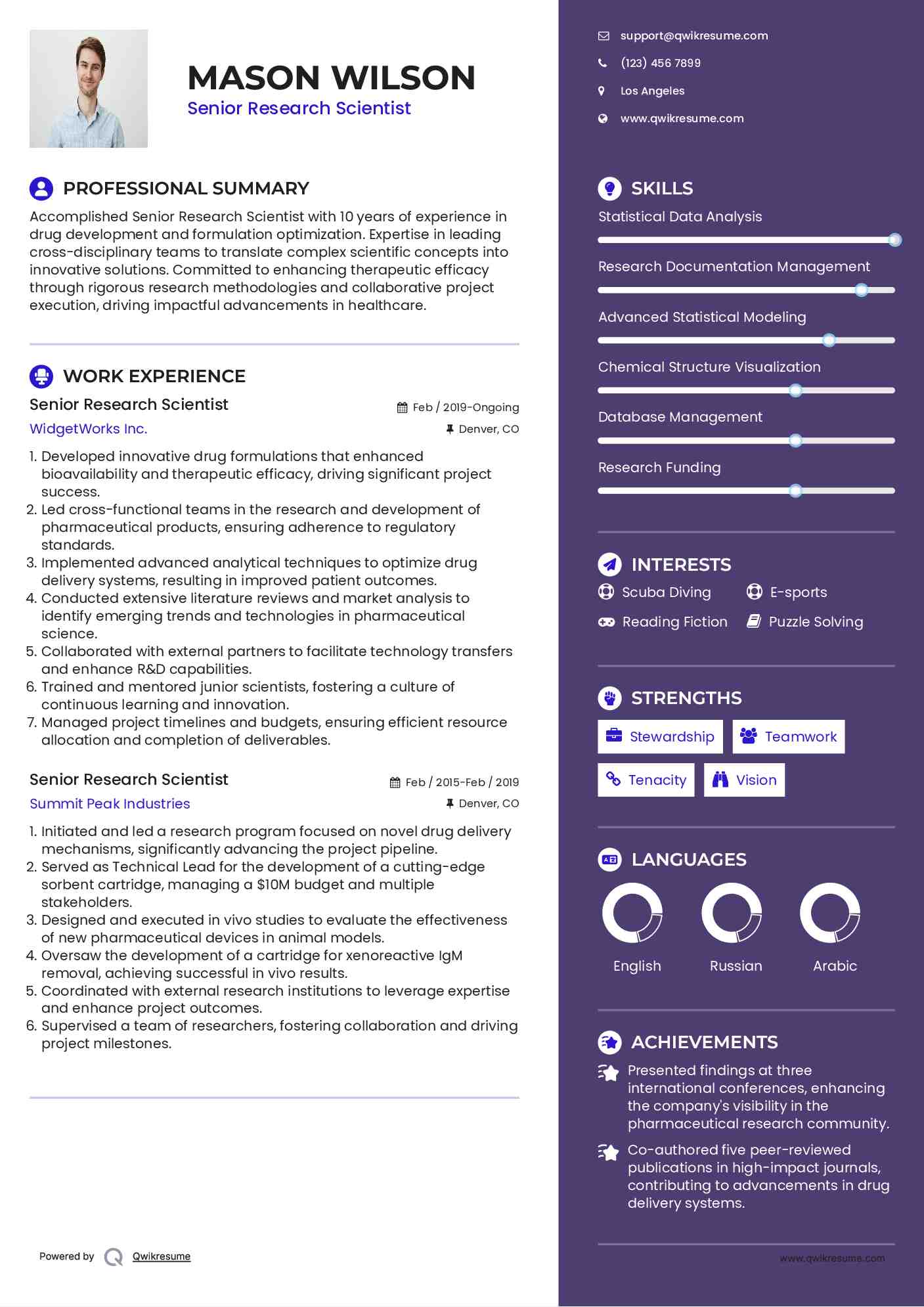 Senior Research Scientist Resume Format