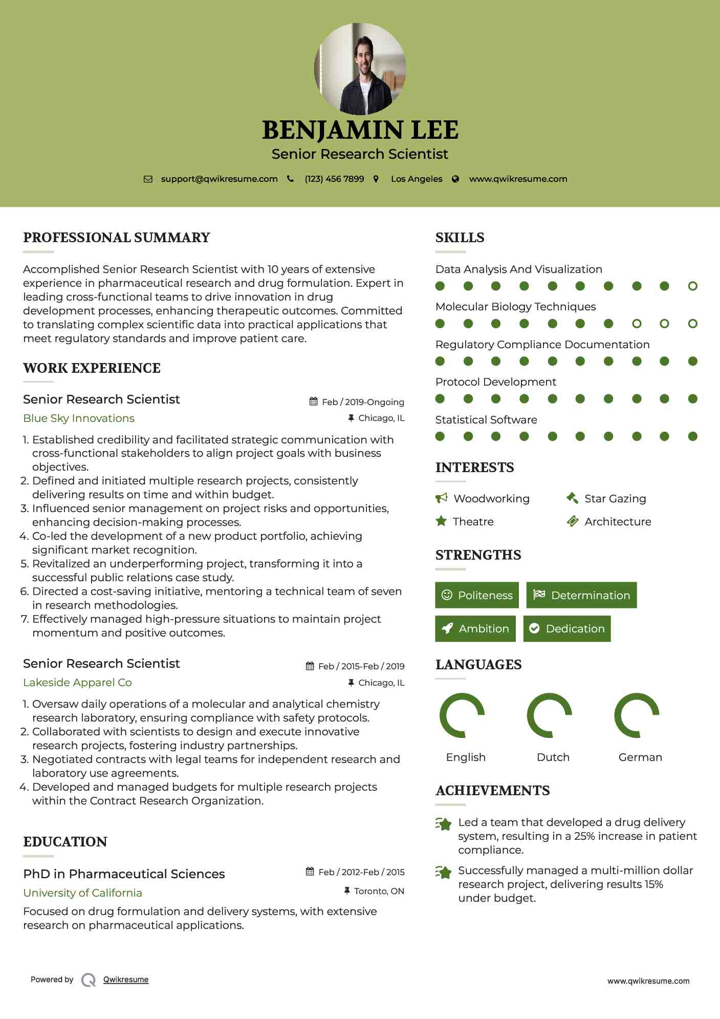 Senior Research Scientist Resume Sample