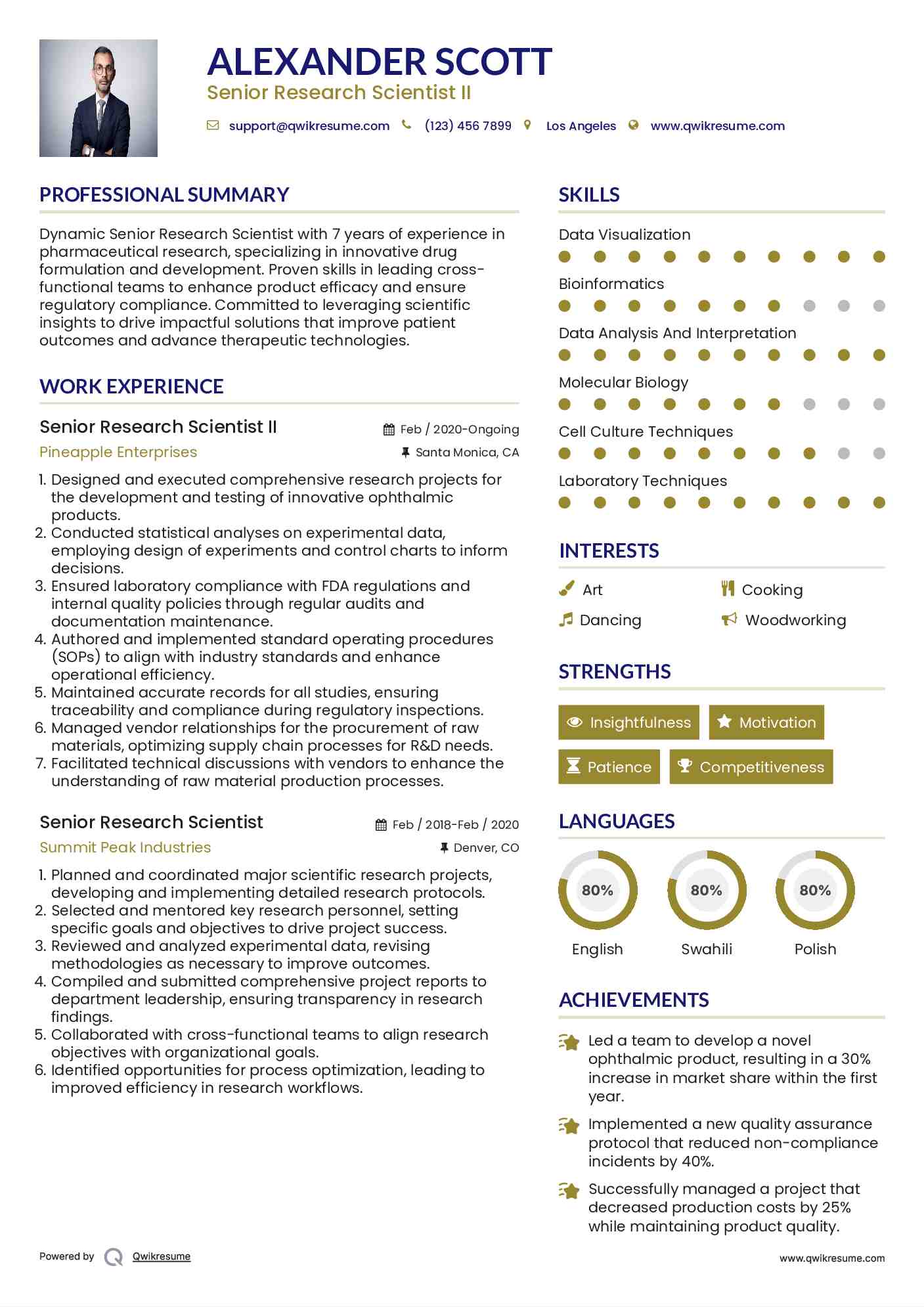 Senior Research Scientist II Resume Model