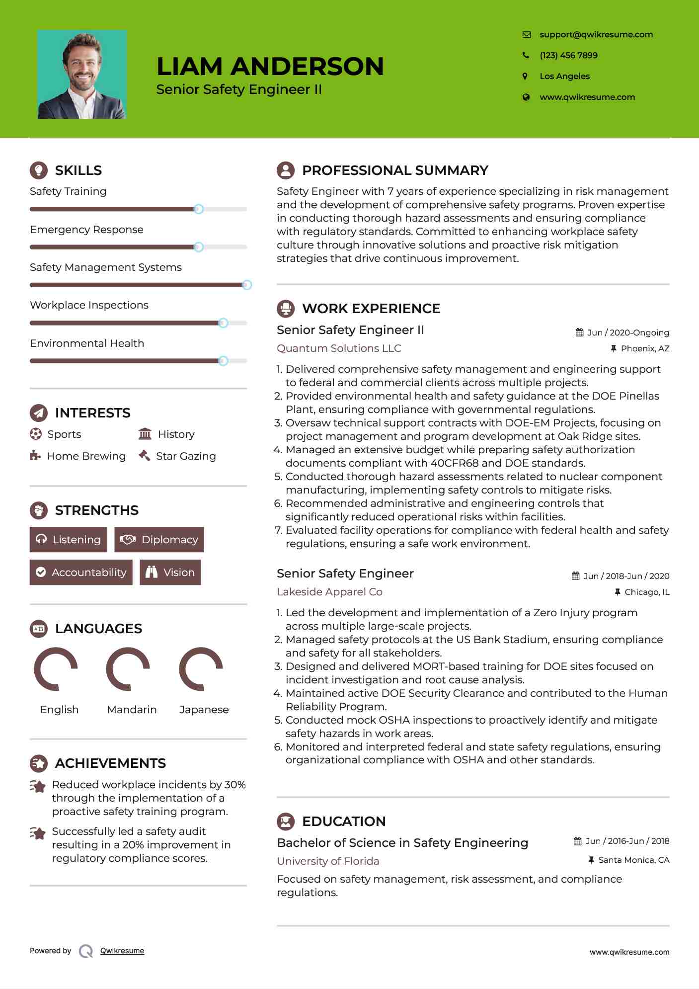 Senior Safety Engineer Resume Samples QwikResume