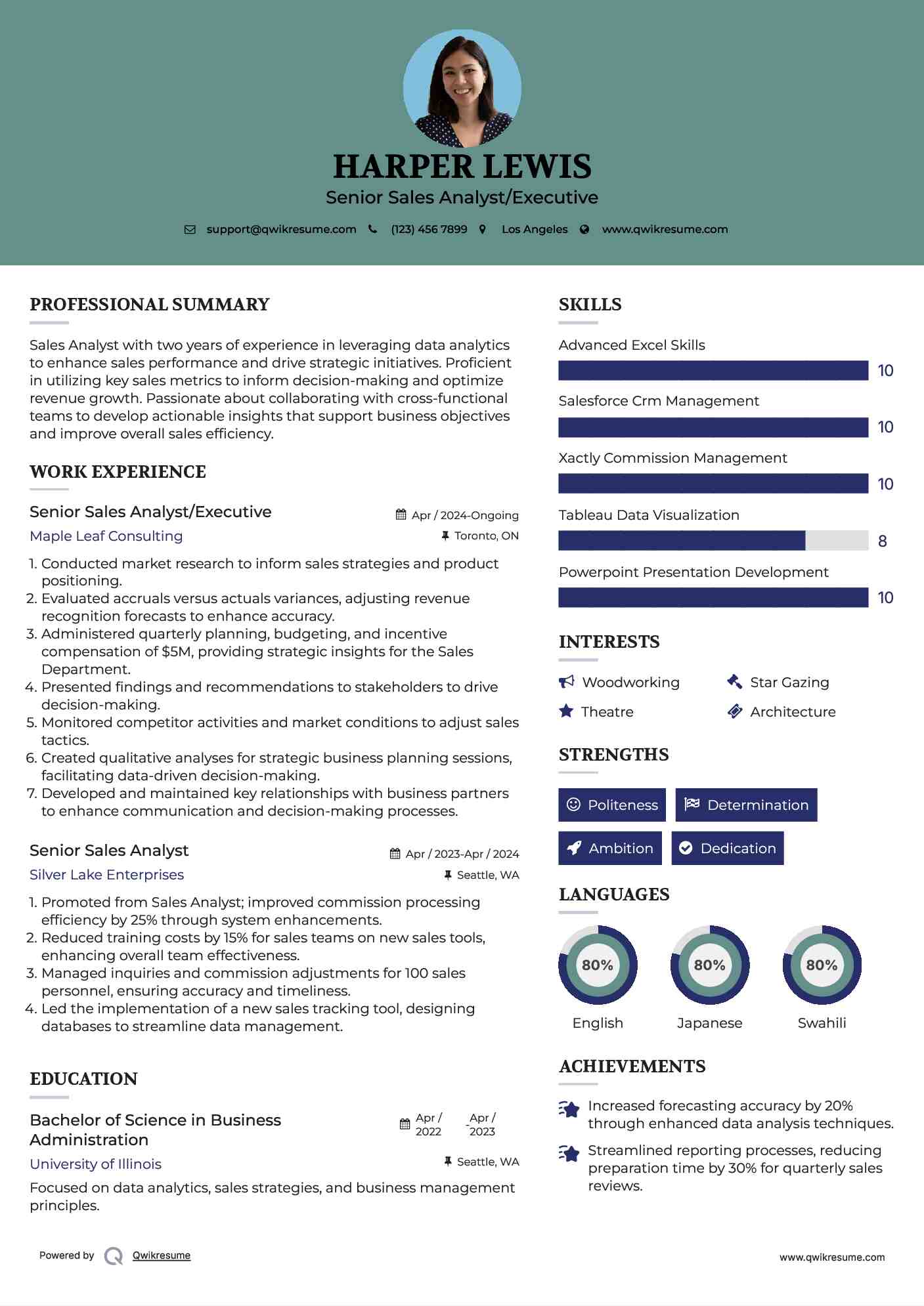 Senior Sales Analyst/Executive Resume Model