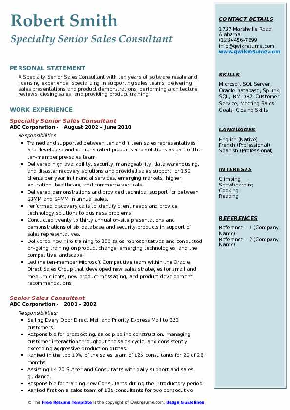 Senior Sales Consultant Resume Samples QwikResume