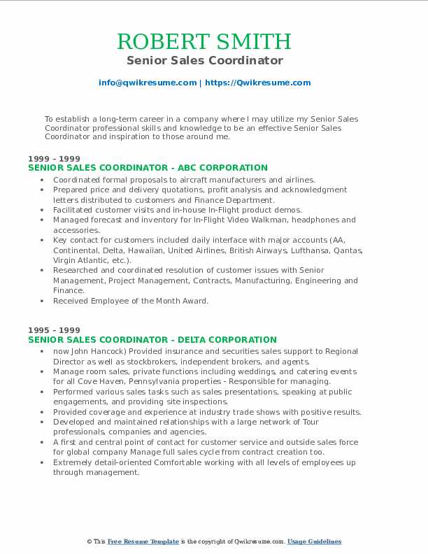 Senior Sales Coordinator Resume Samples | QwikResume