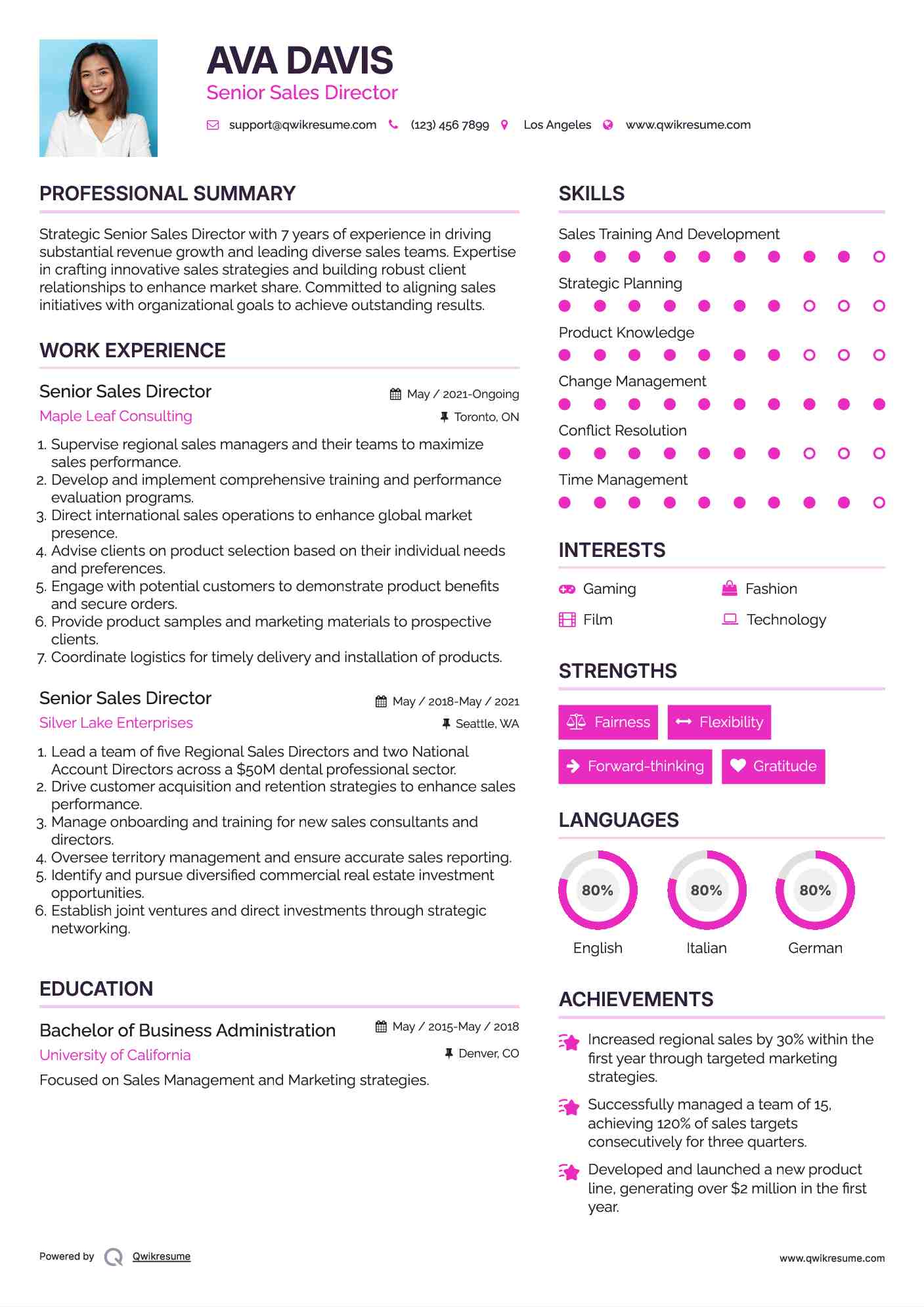 Senior Sales Director Resume Format