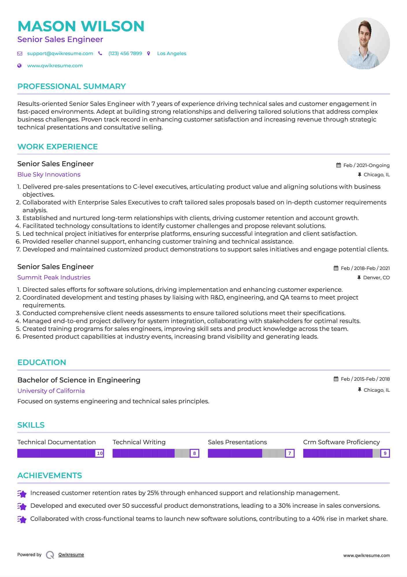Senior Sales Engineer Resume Model