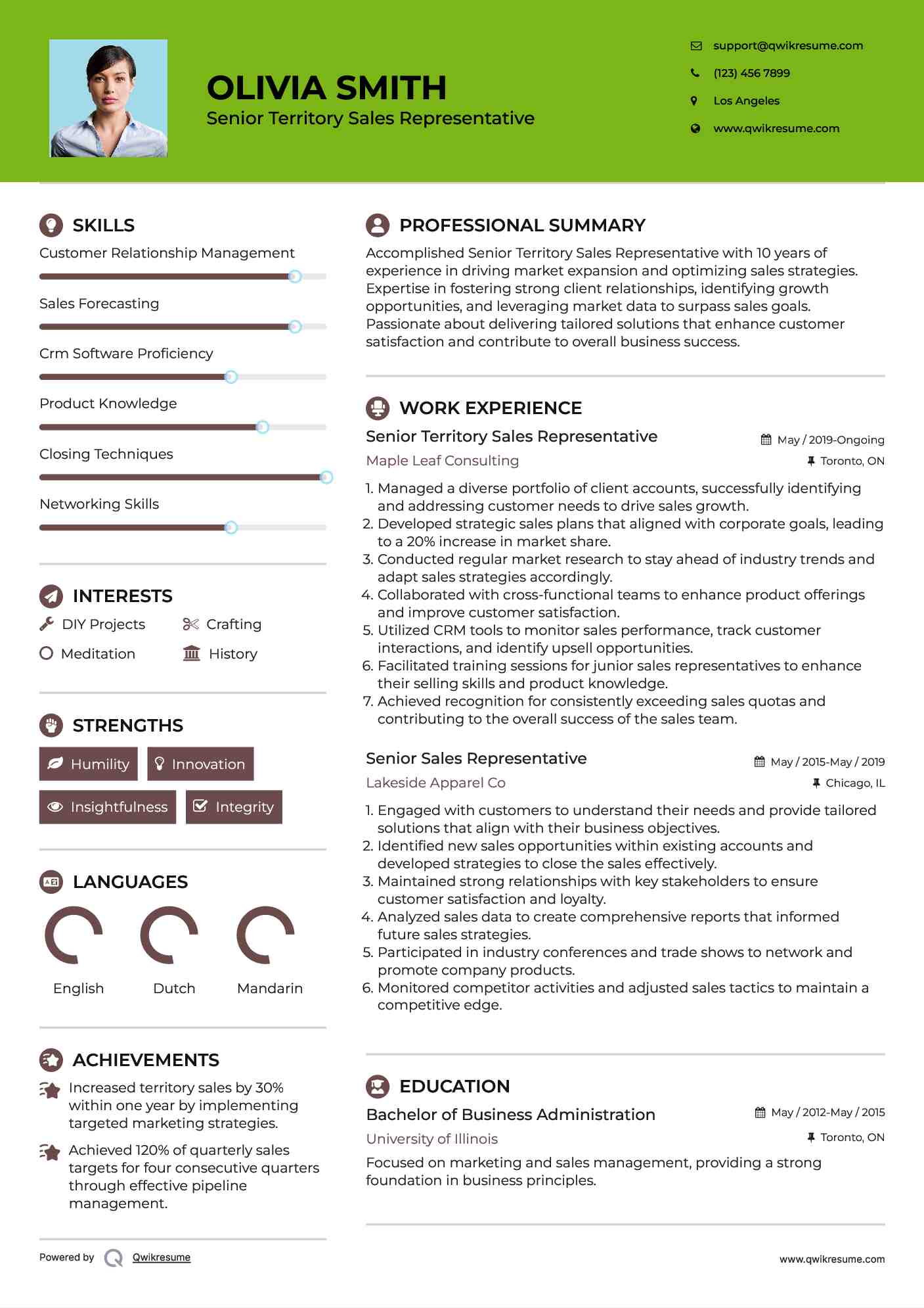 Senior Territory Sales Representative Resume Format