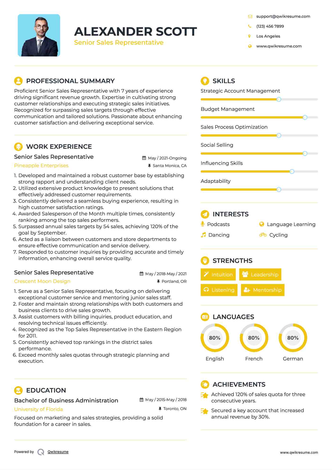 Senior Sales Representative Resume Template