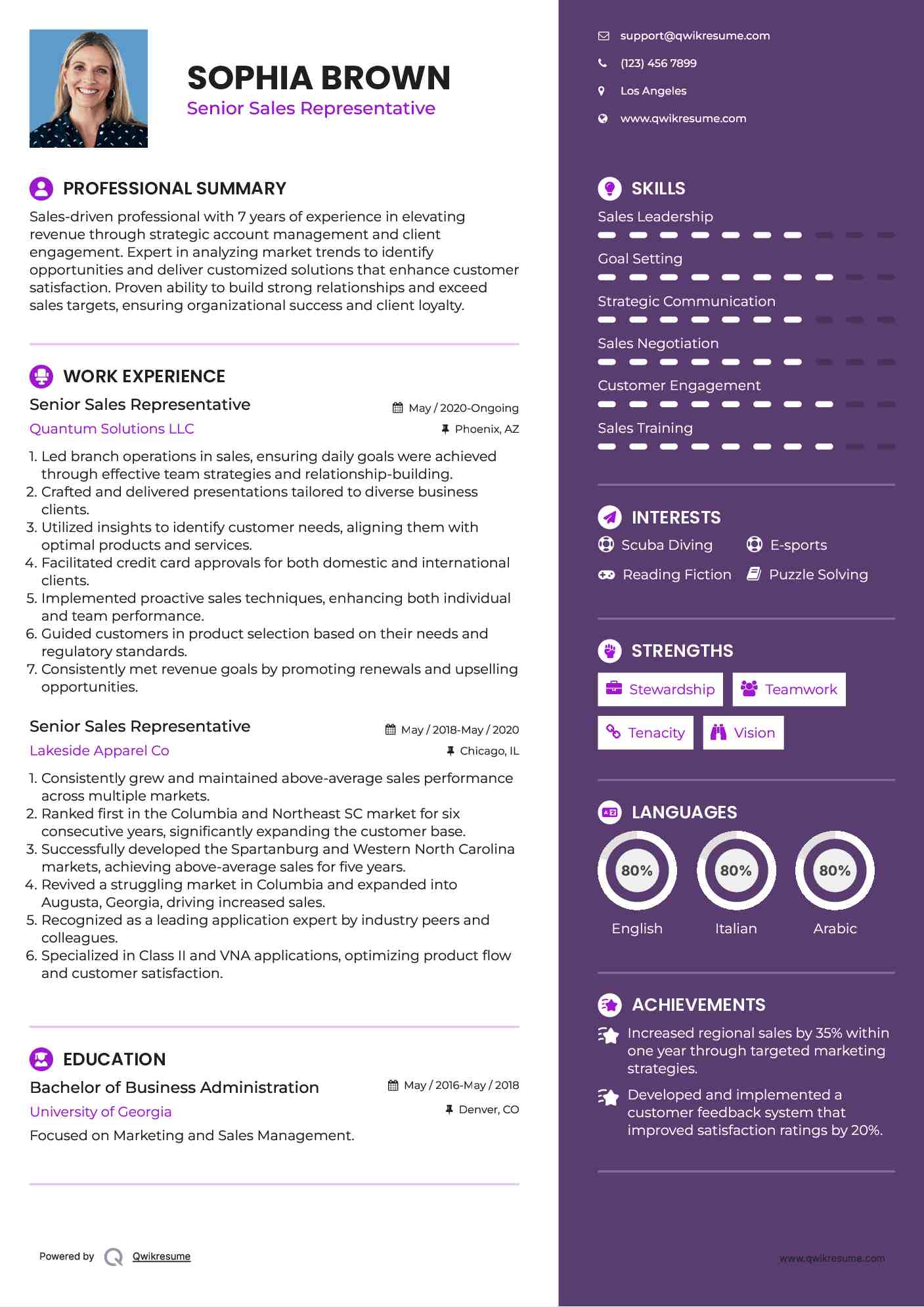 Senior Sales Representative Resume Sample