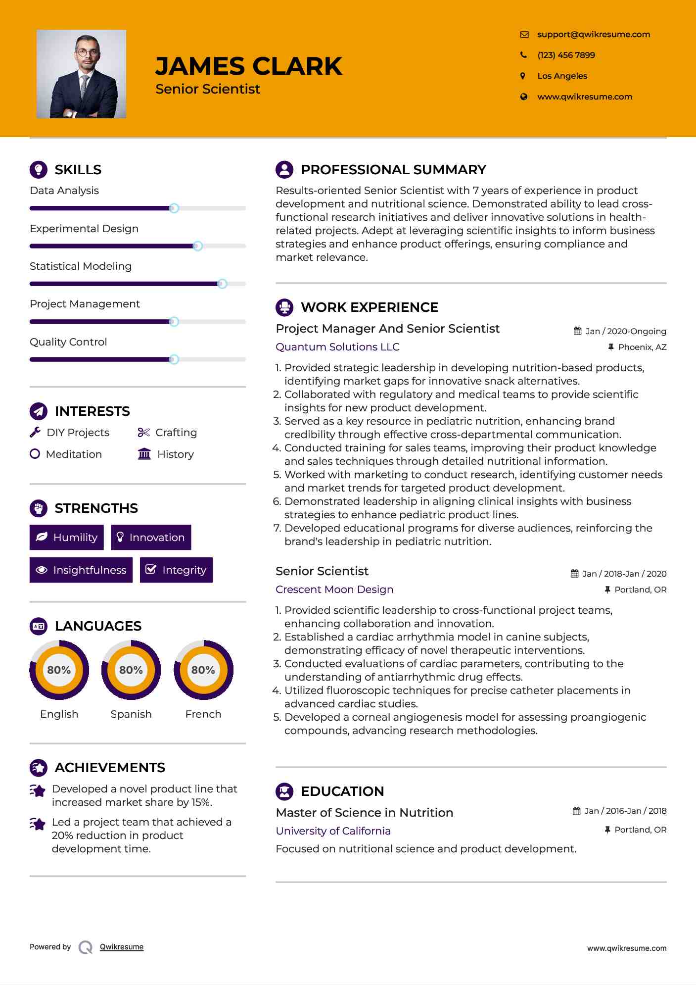 Project Manager And Senior Scientist Resume Sample