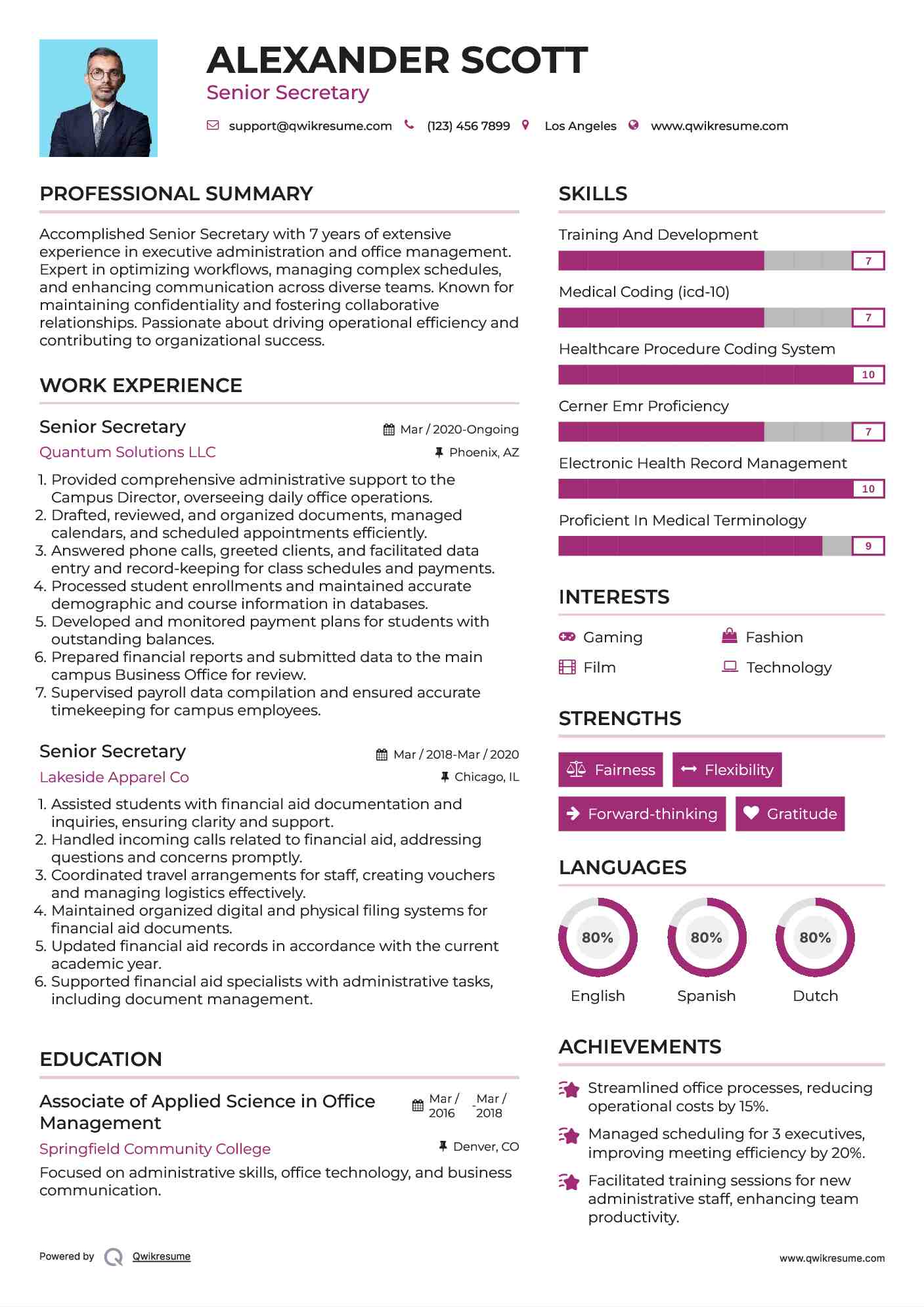 Senior Secretary Resume Model