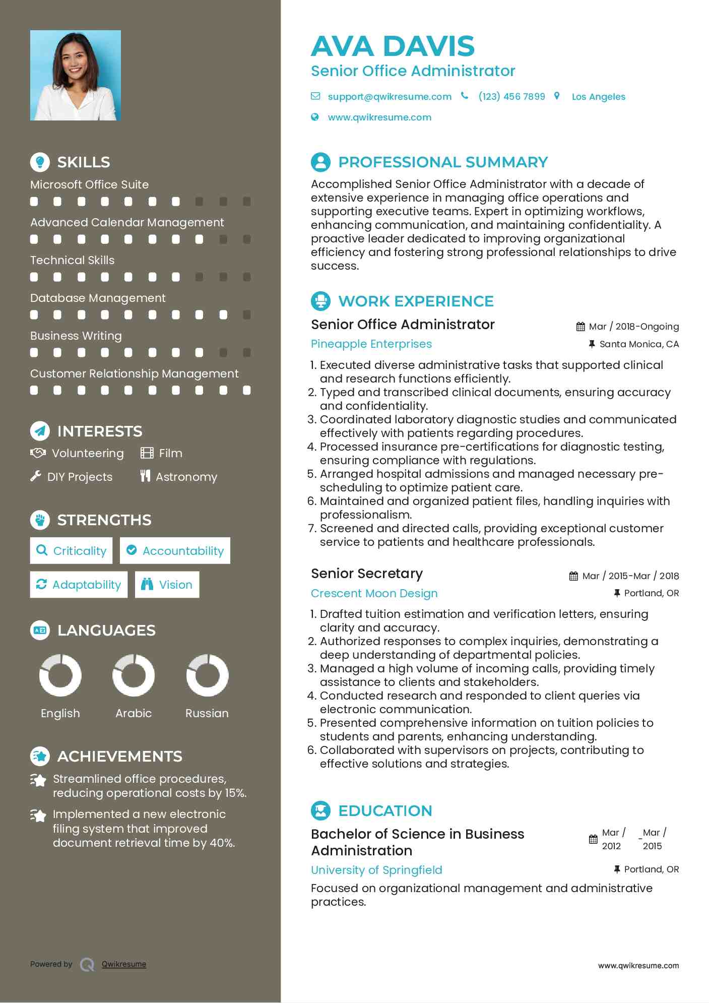 Senior Office Administrator Resume Template