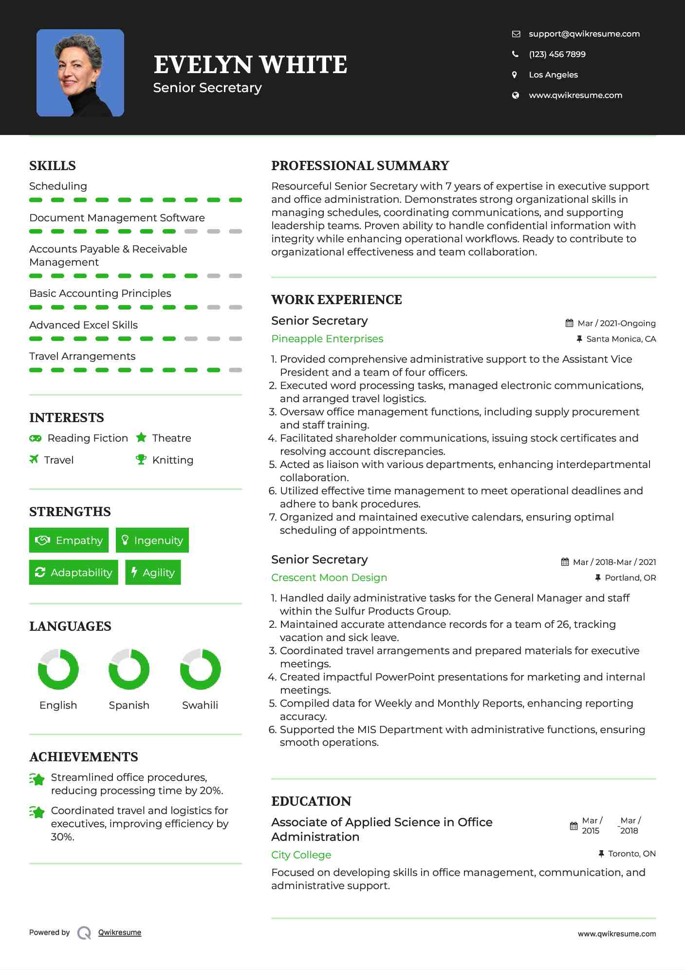 Senior Secretary Resume Template