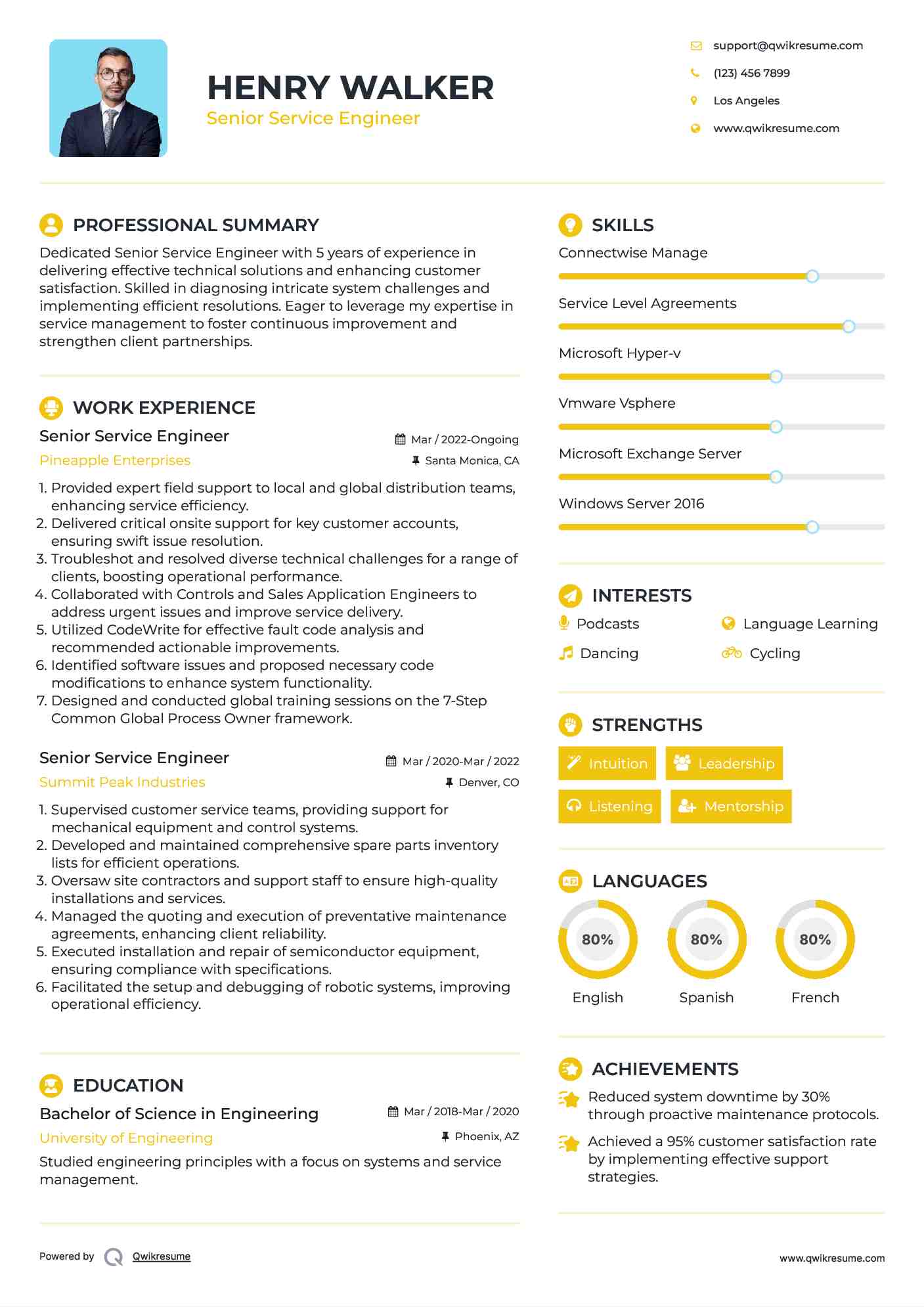 Senior Service Engineer Resume Template