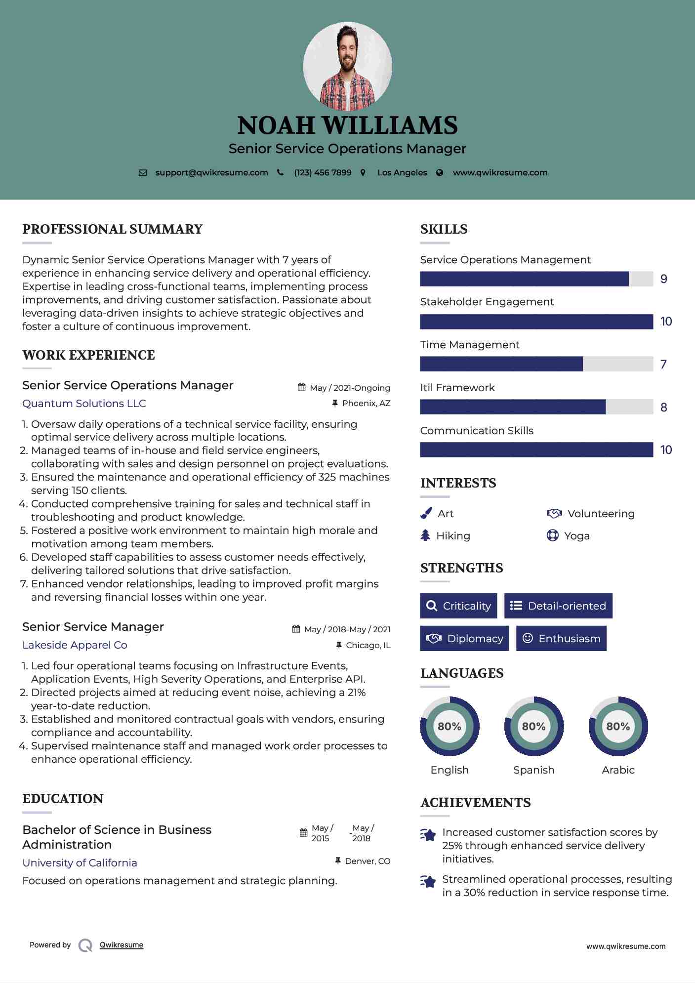 Senior Service Operations Manager  Resume Template