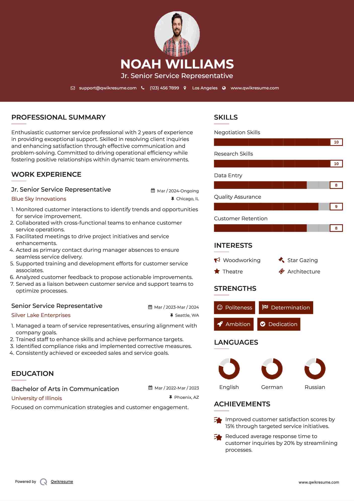 Jr. Senior Service Representative Resume Sample