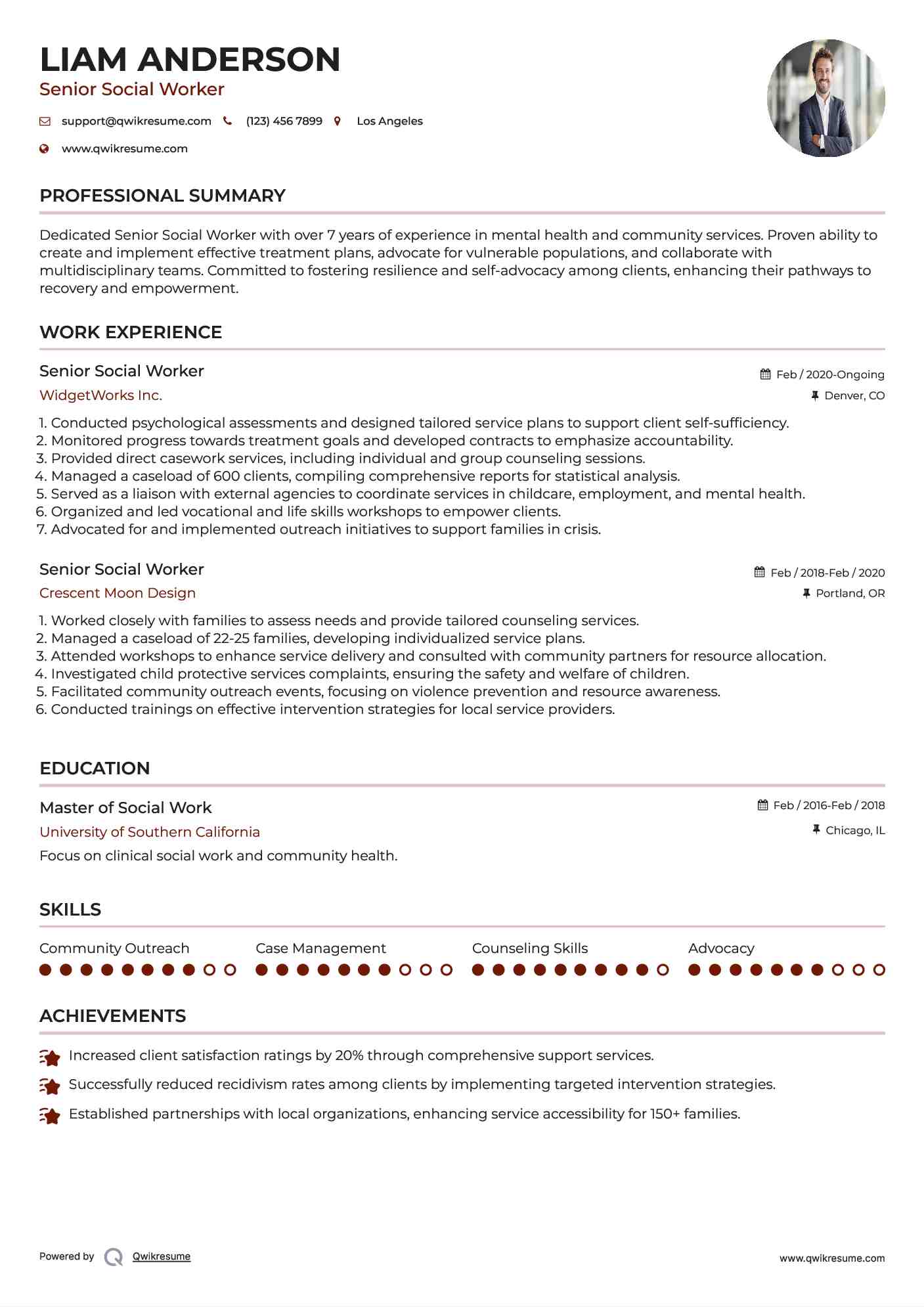 Senior Social Worker Resume Model