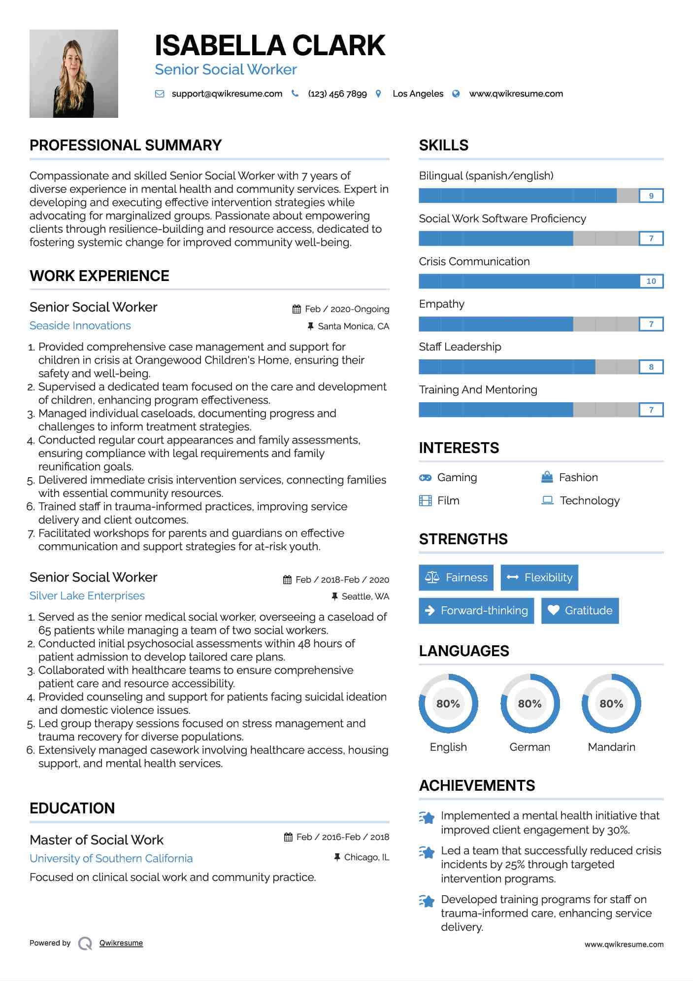 Senior Social Worker Resume Example