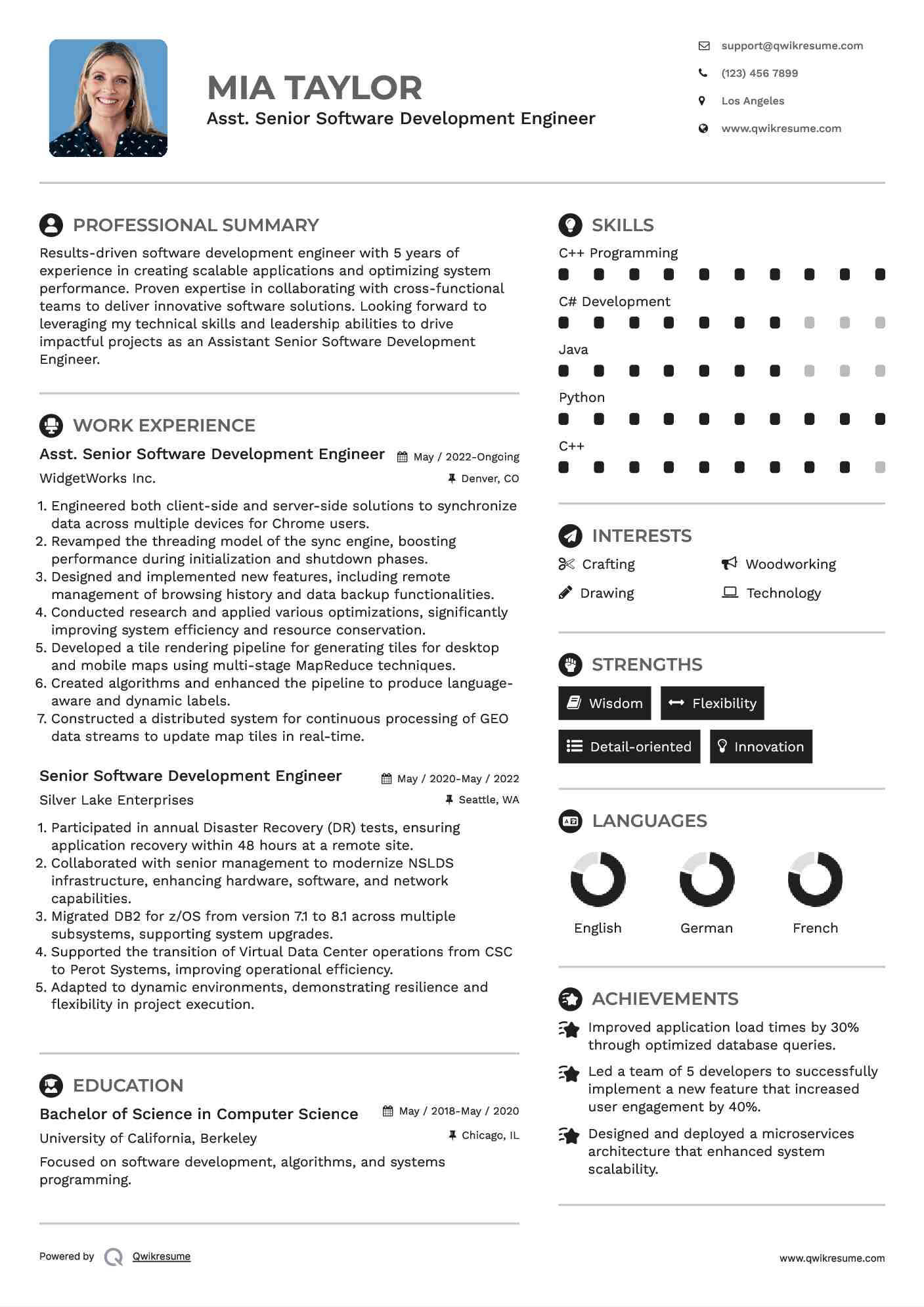 Asst. Senior Software Development Engineer Resume Format