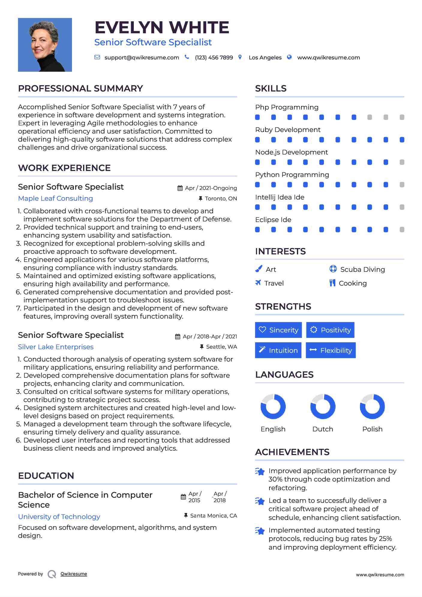 Senior Software Specialist Resume Example