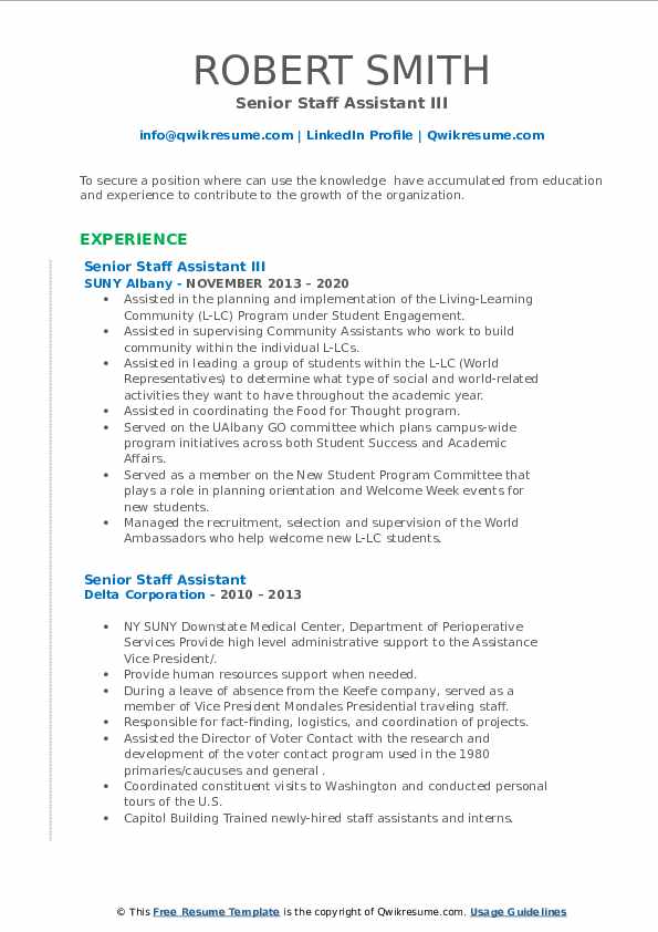 Senior Staff Assistant Resume Samples QwikResume