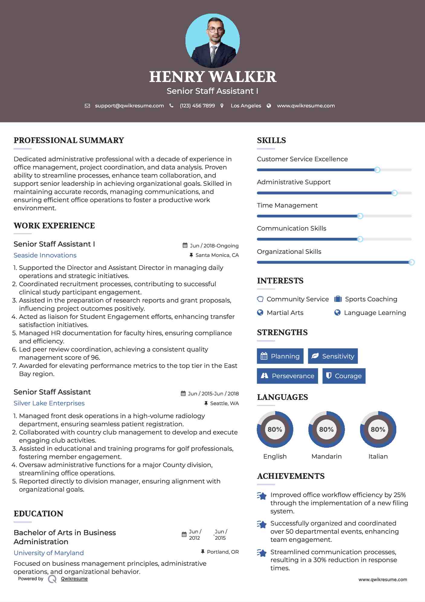 Senior Staff Assistant I Resume Model