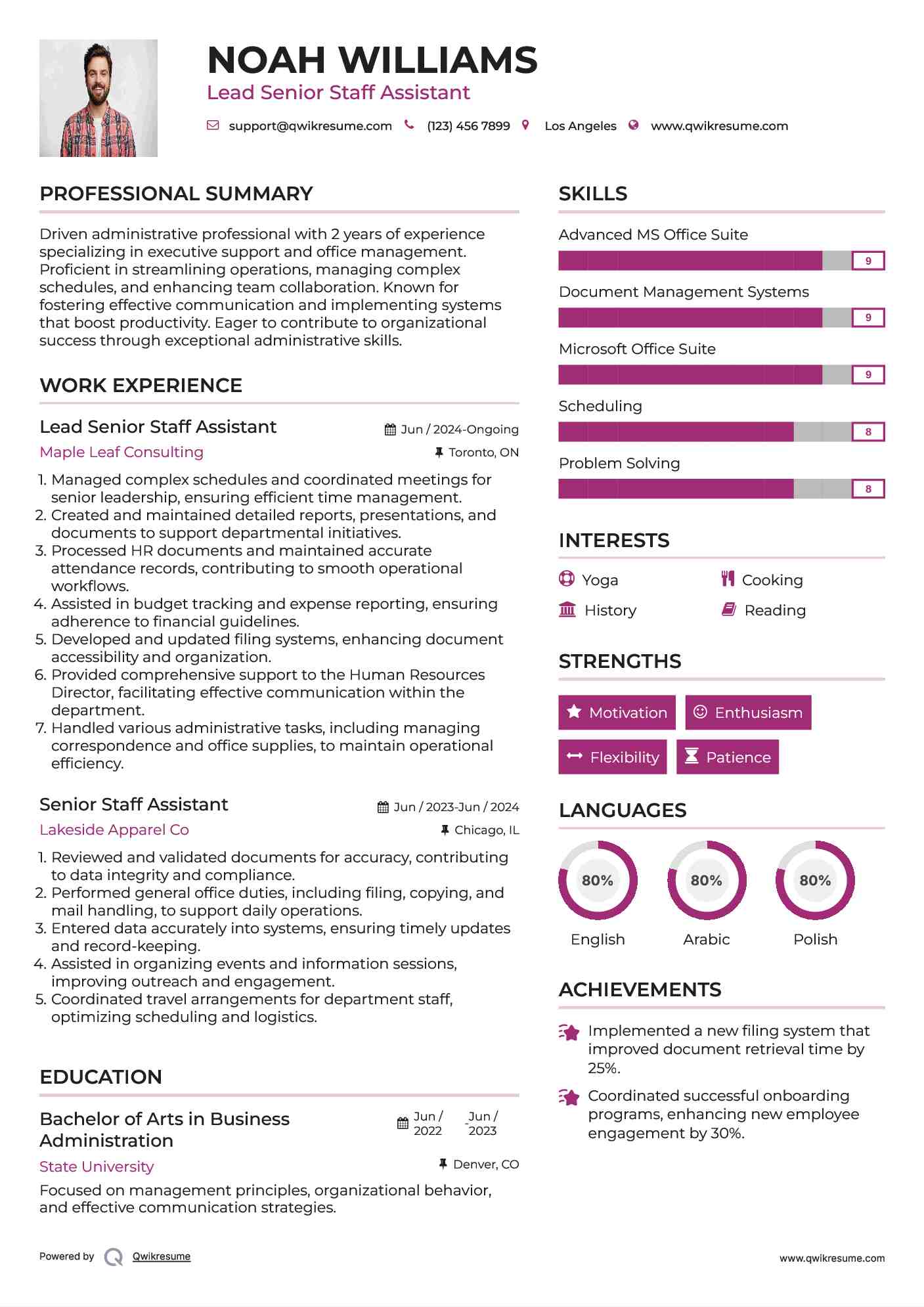 Lead Senior Staff Assistant Resume Template