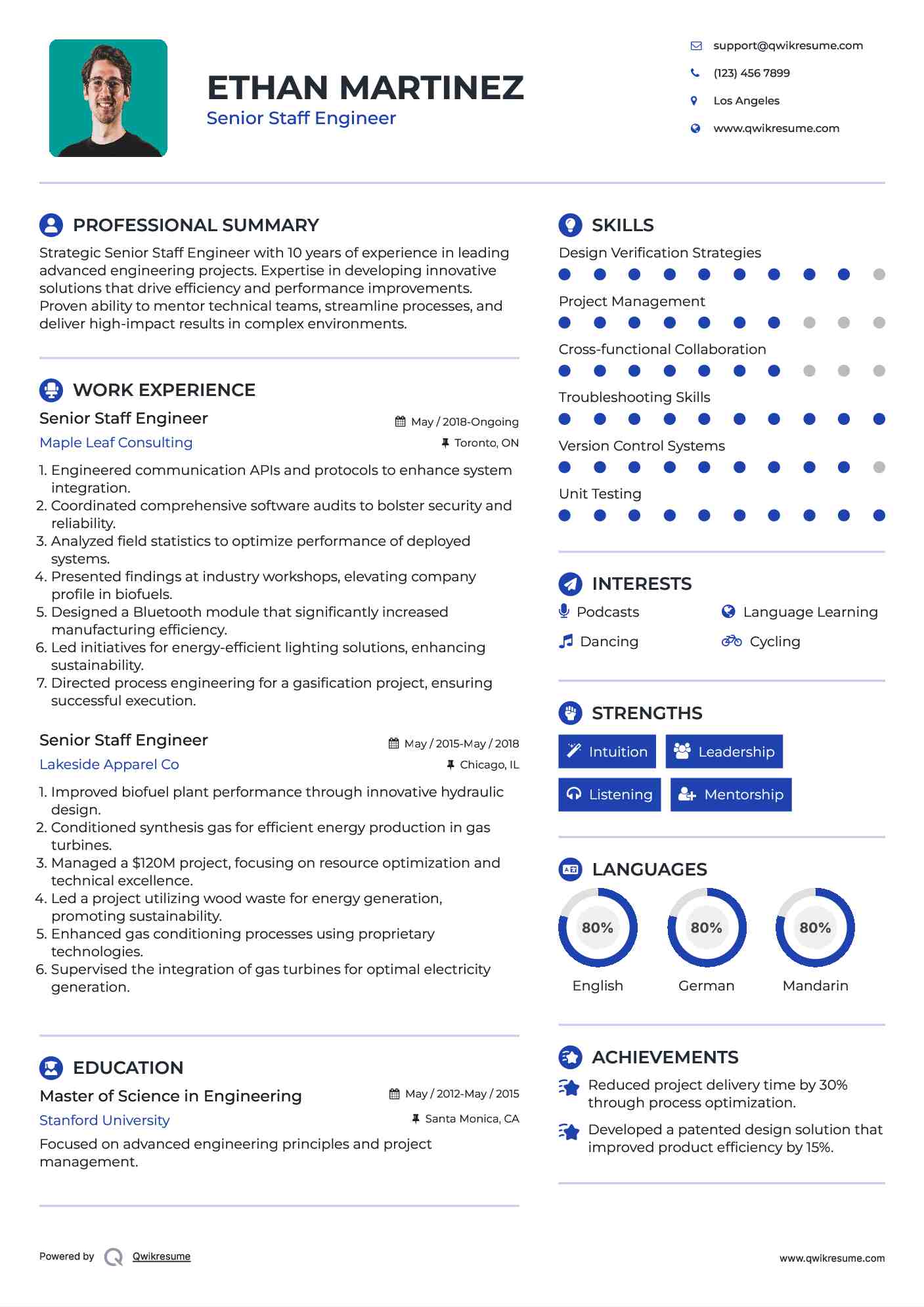 Senior Staff Engineer Resume Sample