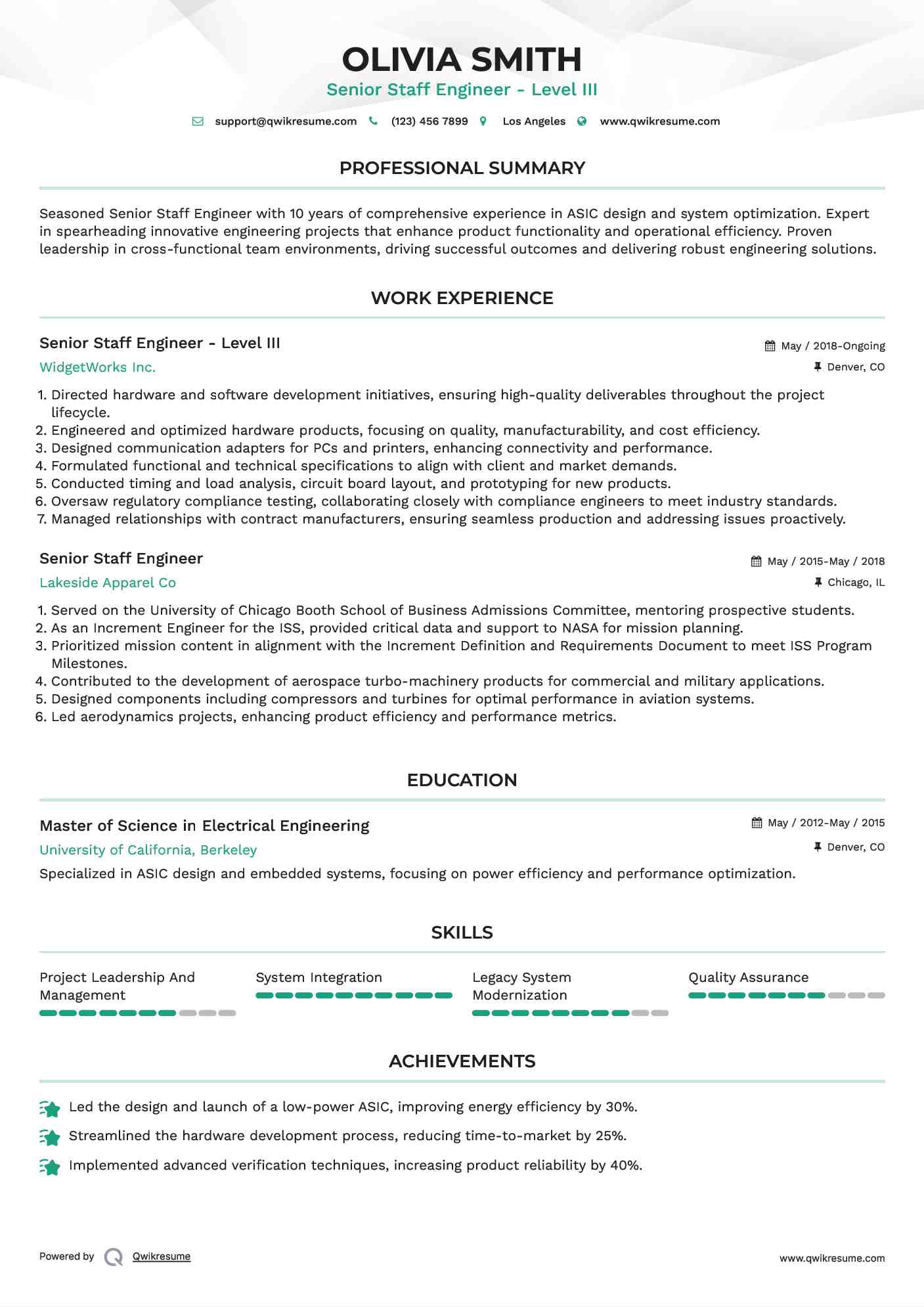 Senior Staff Engineer - Level III Resume Model