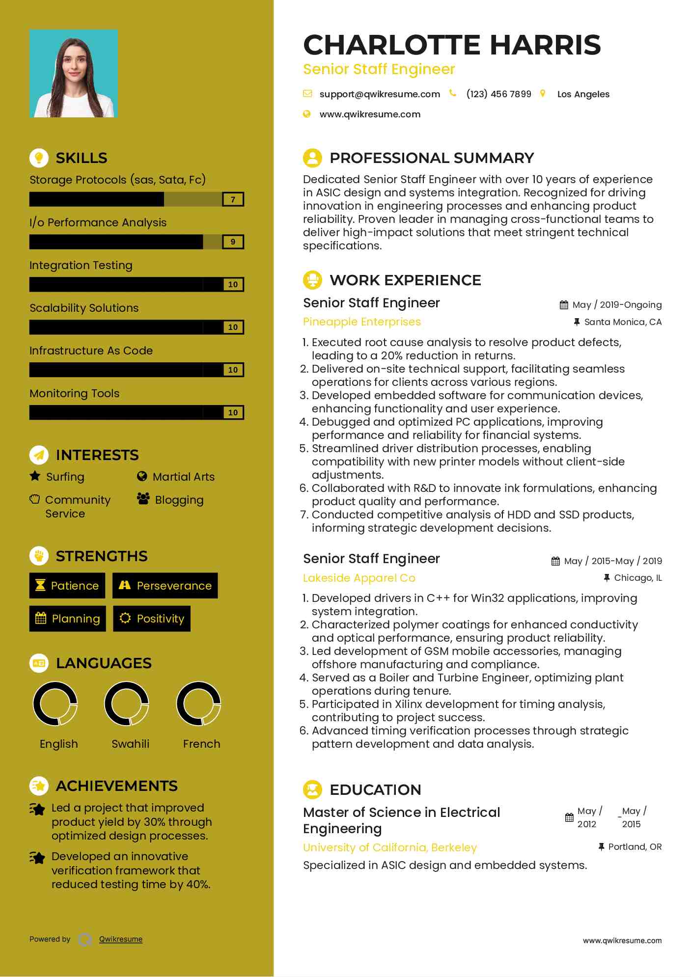 Senior Staff Engineer Resume Model