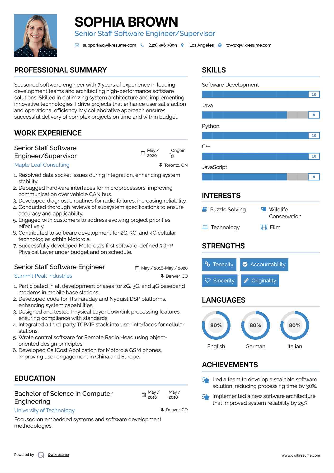 Senior Staff Software Engineer/Supervisor Resume Template