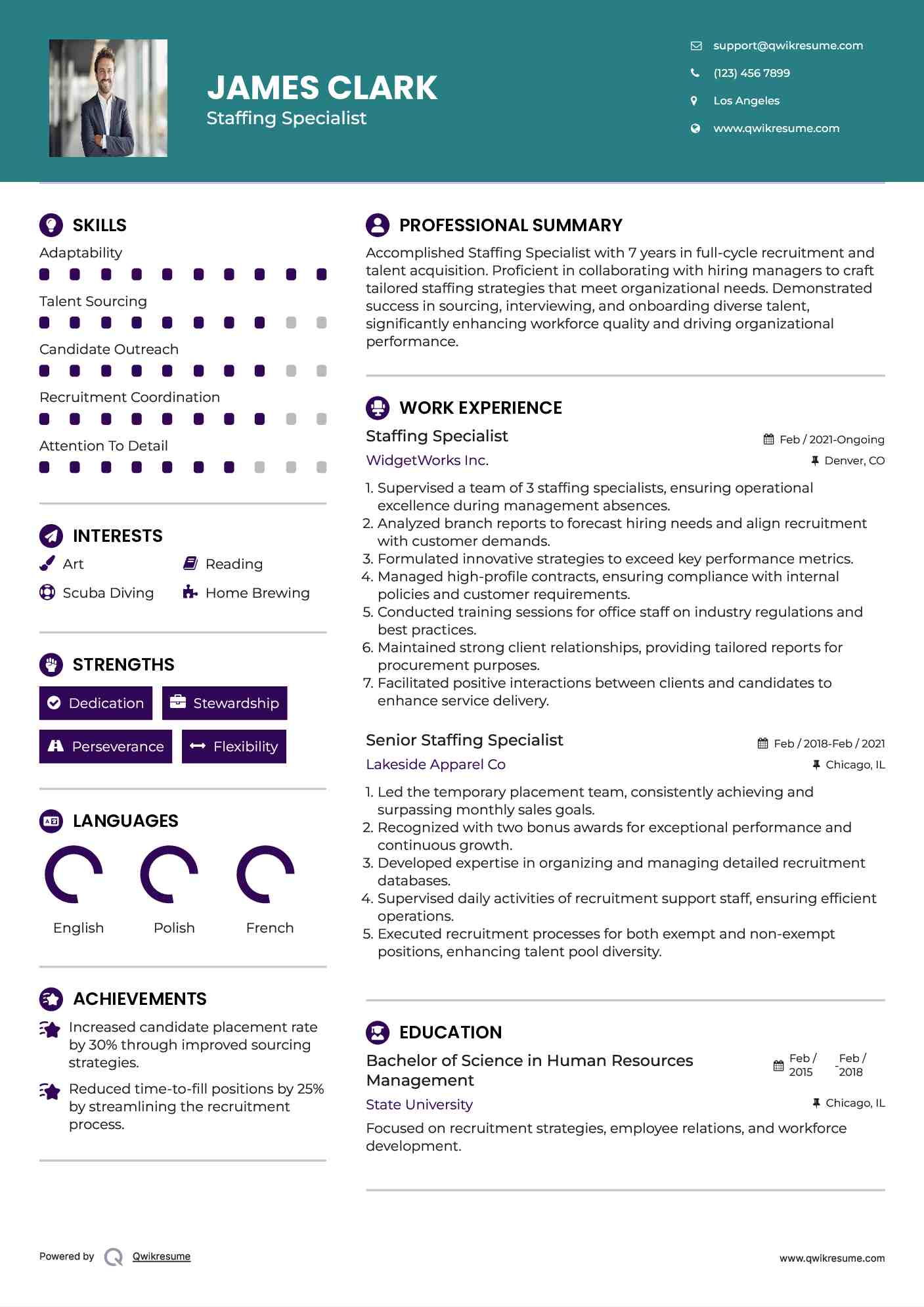 Staffing Specialist Resume Model