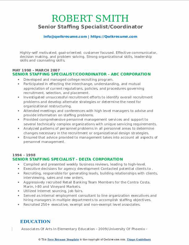 Senior Staffing Specialist Resume - Senior Staffing Specialist 1589347246 Pdf 
