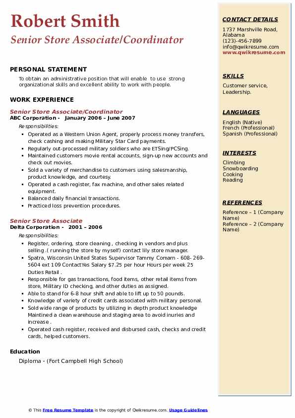 Senior Store Associate Resume Samples - Senior Store Associate 1589286097 Pdf 