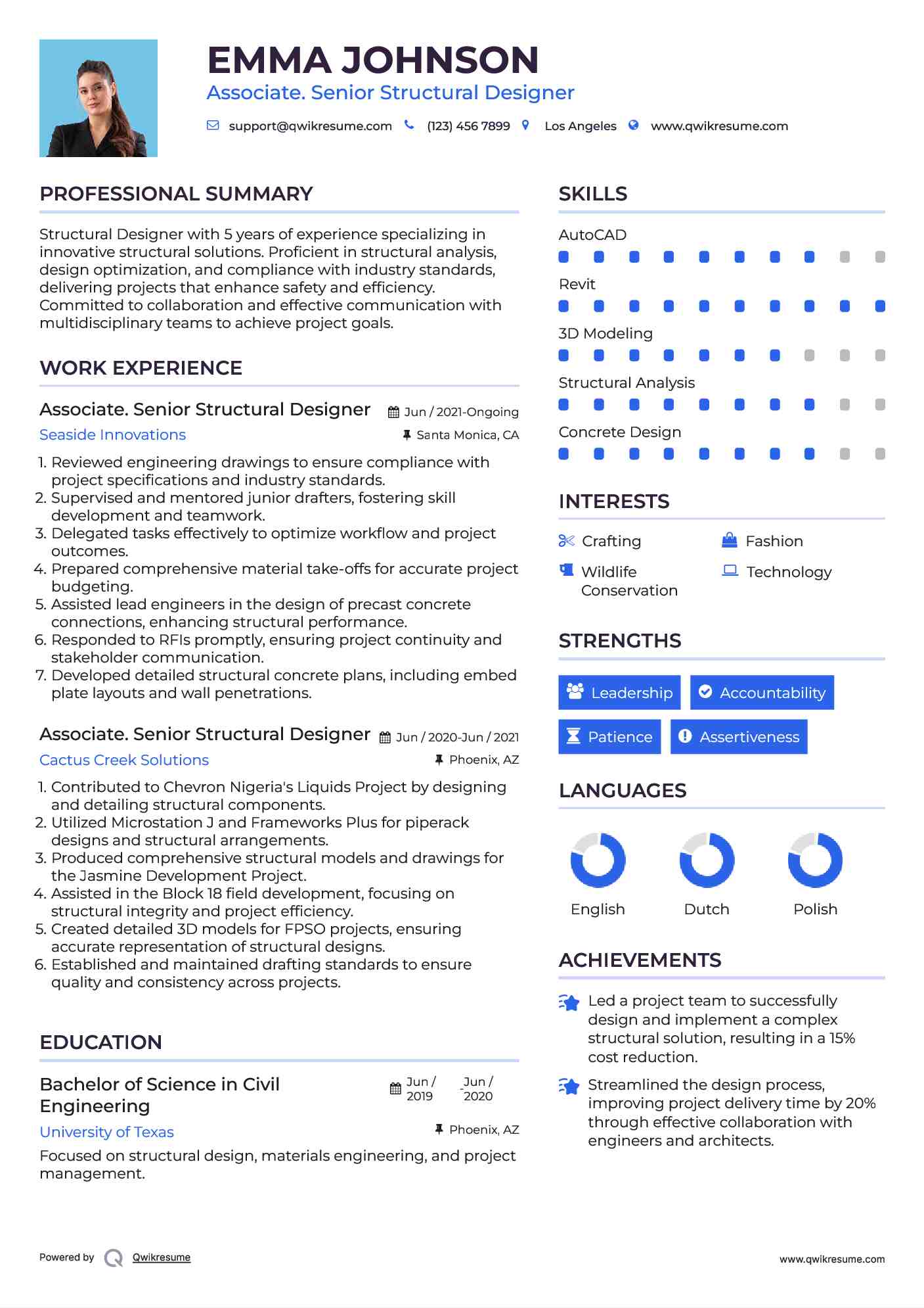 Associate. Senior Structural Designer Resume Sample