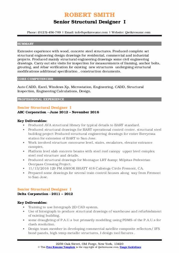 Senior Structural Designer Resume Samples QwikResume