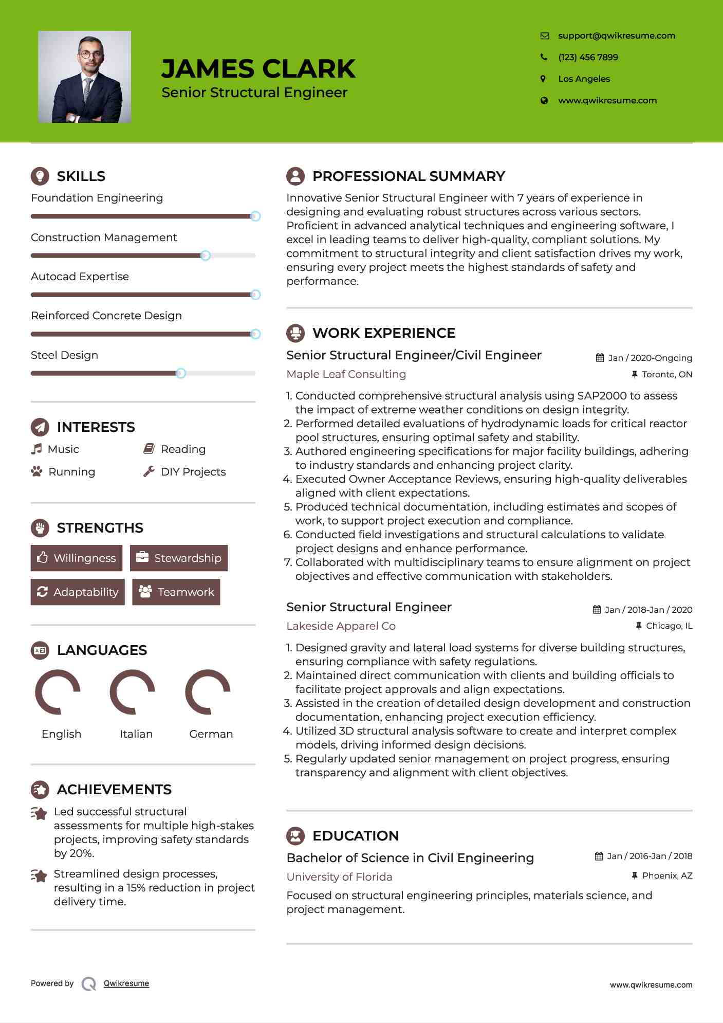 Senior Structural Engineer/Civil Engineer Resume Model