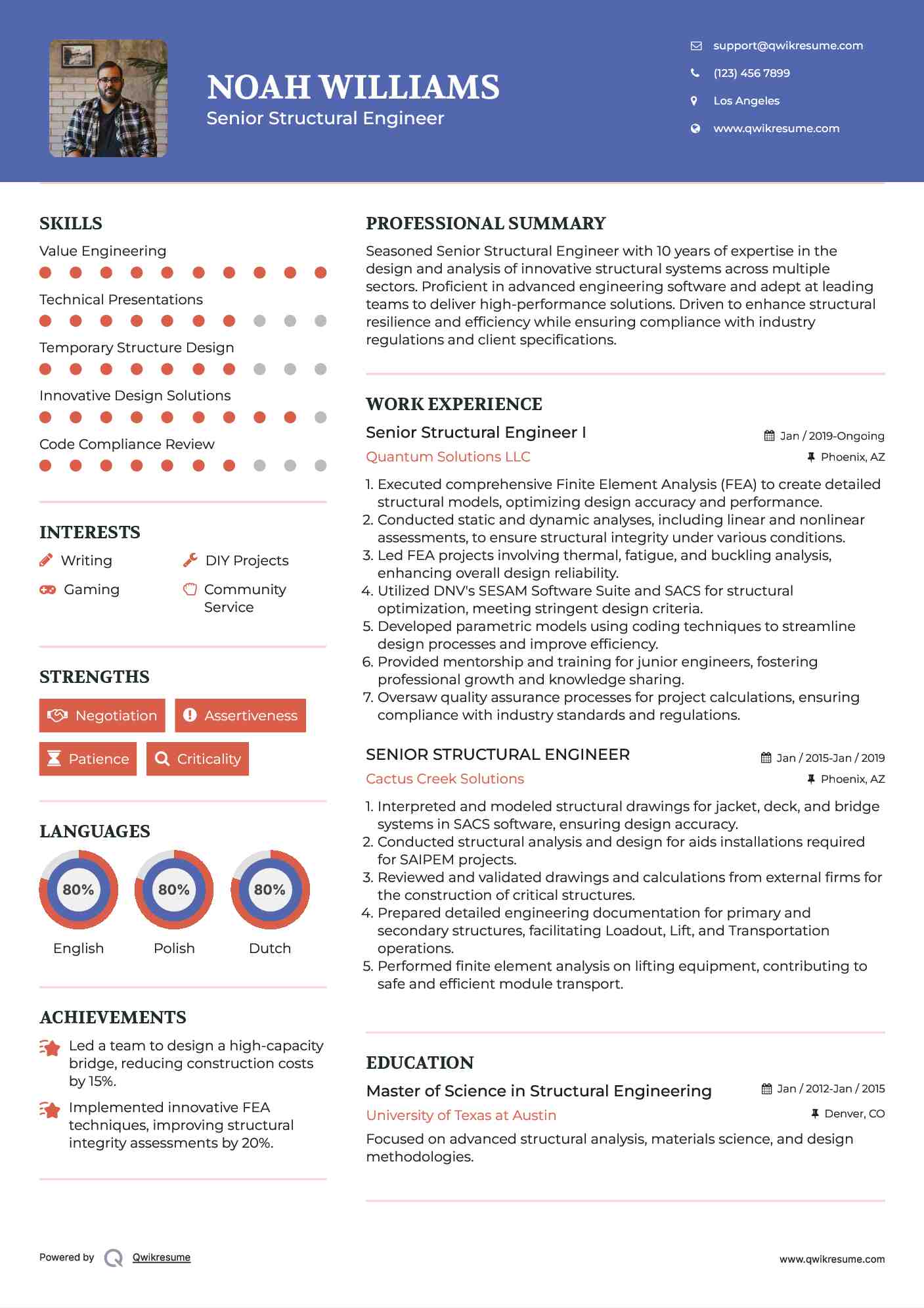 Senior Structural Engineer I Resume Template