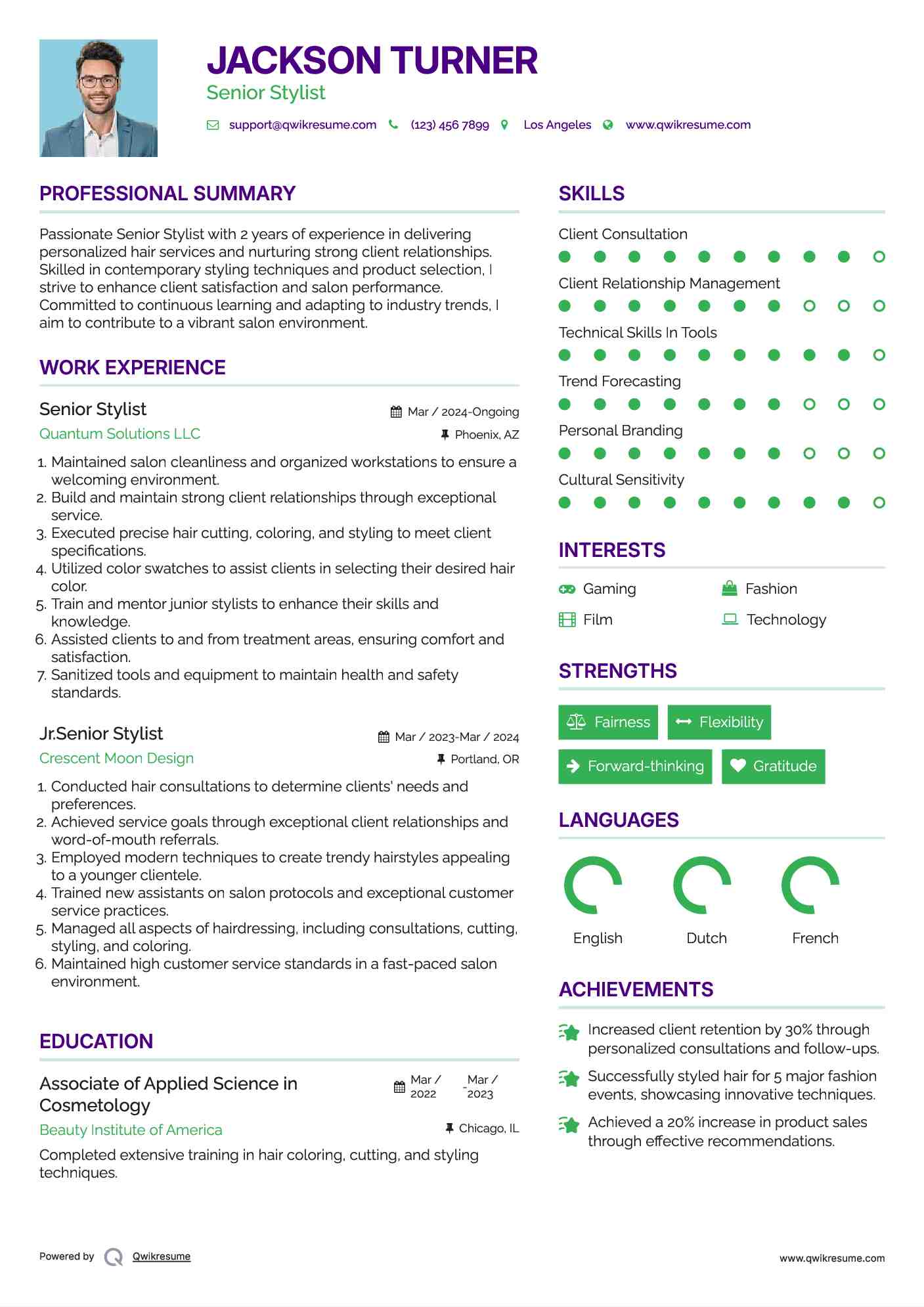 Senior Stylist Resume Example