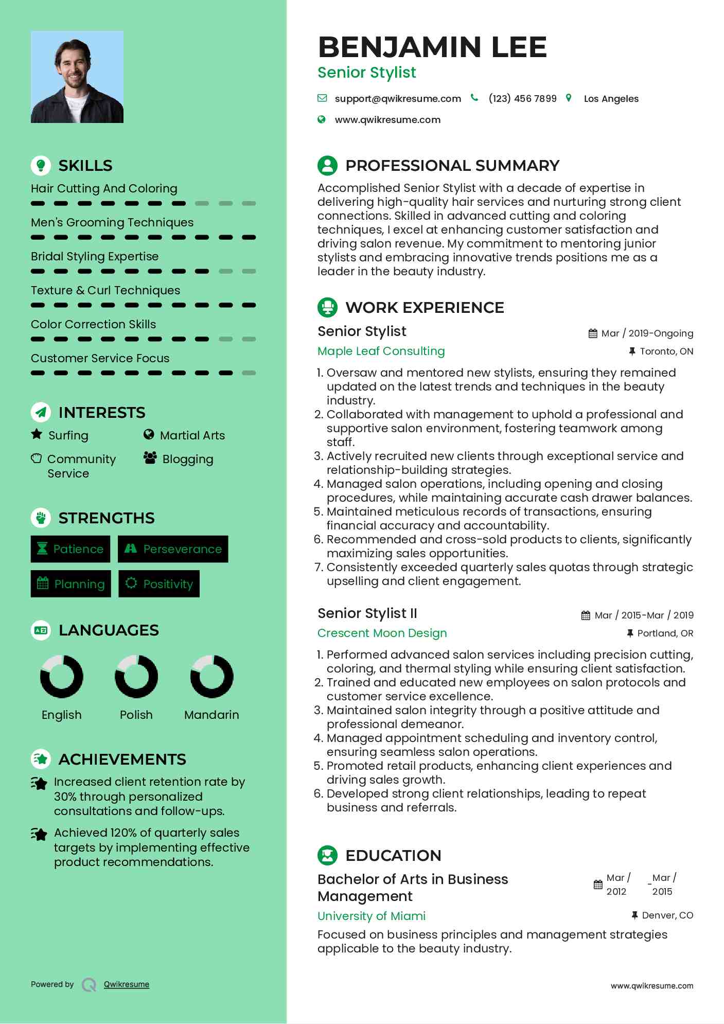 Senior Stylist Resume Format