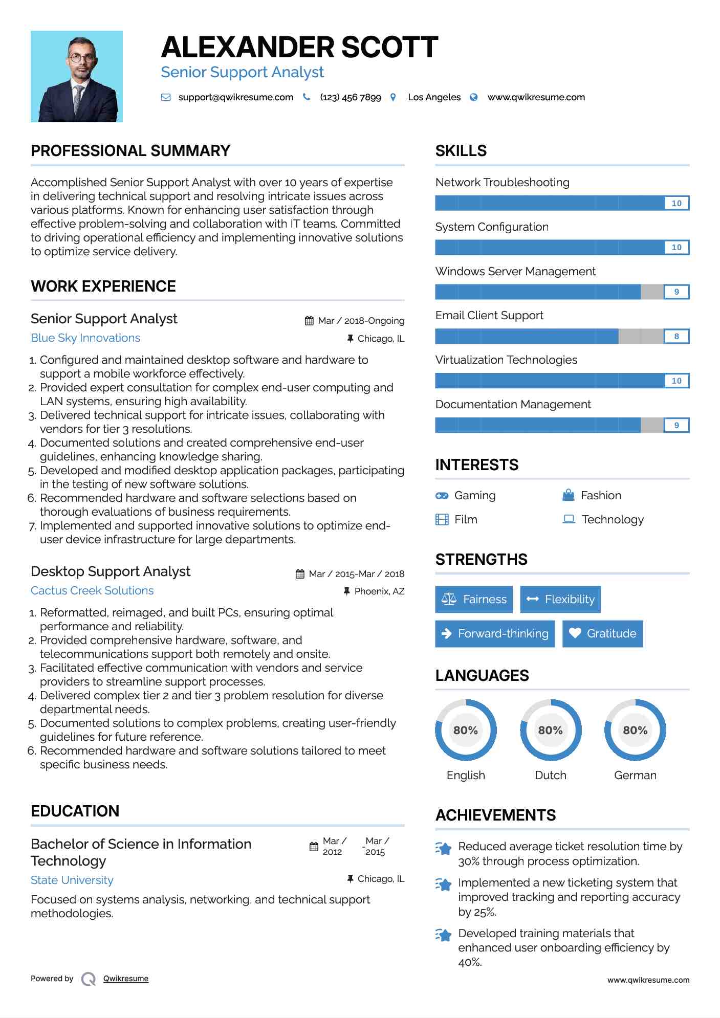 Senior Support Analyst Resume Model